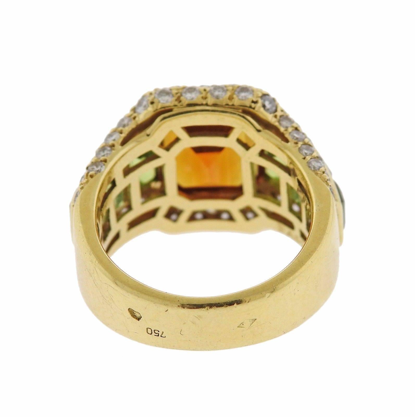 Bulgari Citrine Peridot Diamond Gold Ring In Excellent Condition In Lambertville, NJ