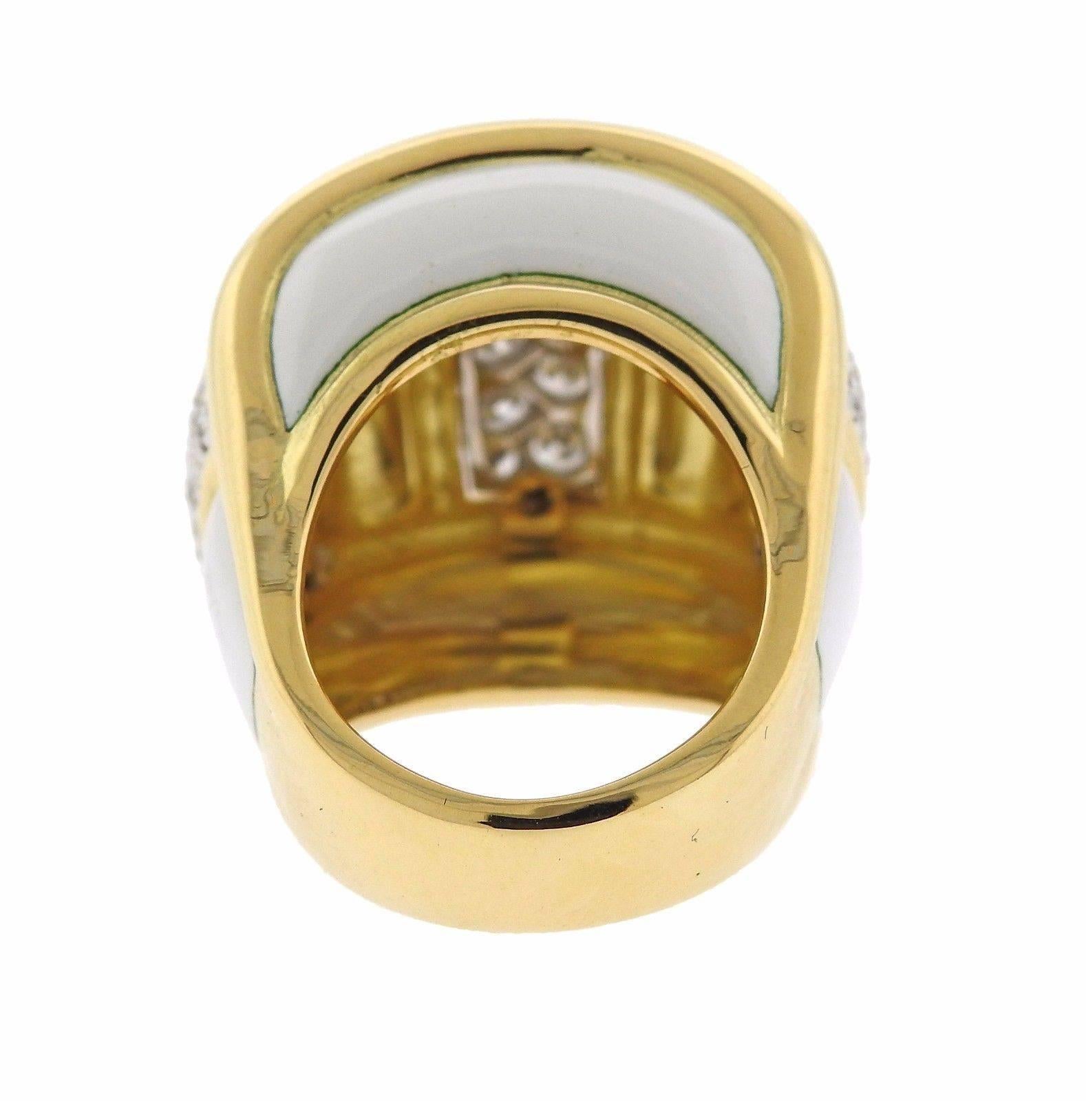 Women's David Webb Diamond Enamel Gold Platinum Ring