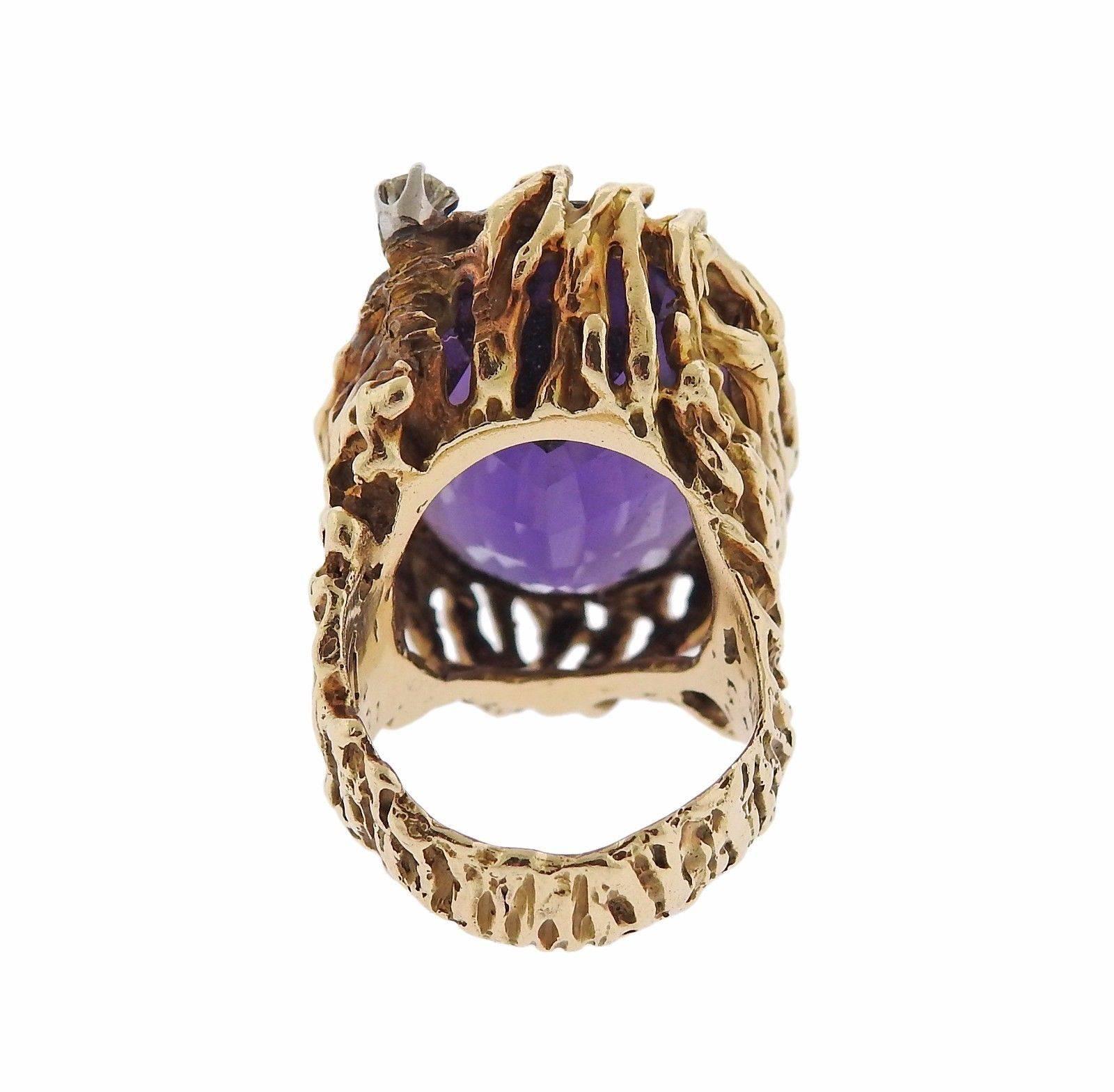 1970s Amethyst Diamond Gold Ring In Excellent Condition In Lambertville, NJ