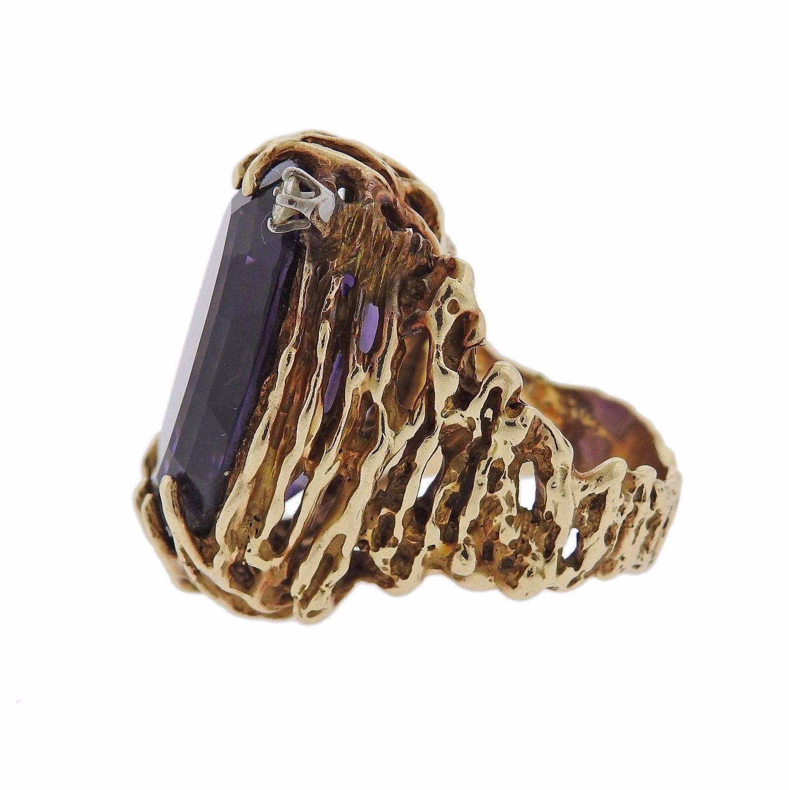 Women's 1970s Amethyst Diamond Gold Ring