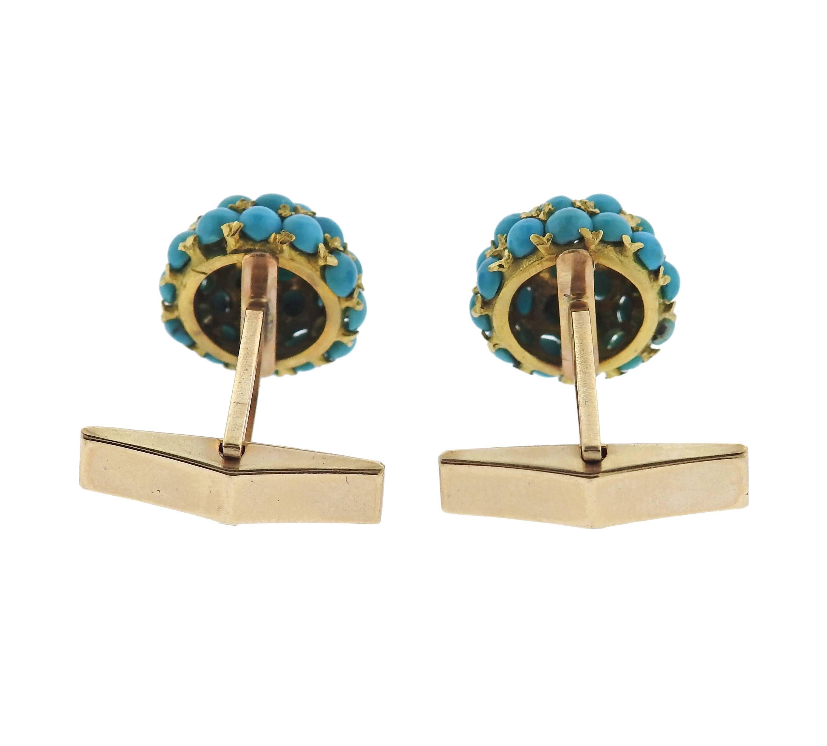 1960s Turquoise Gold Cufflinks In Excellent Condition In Lambertville, NJ