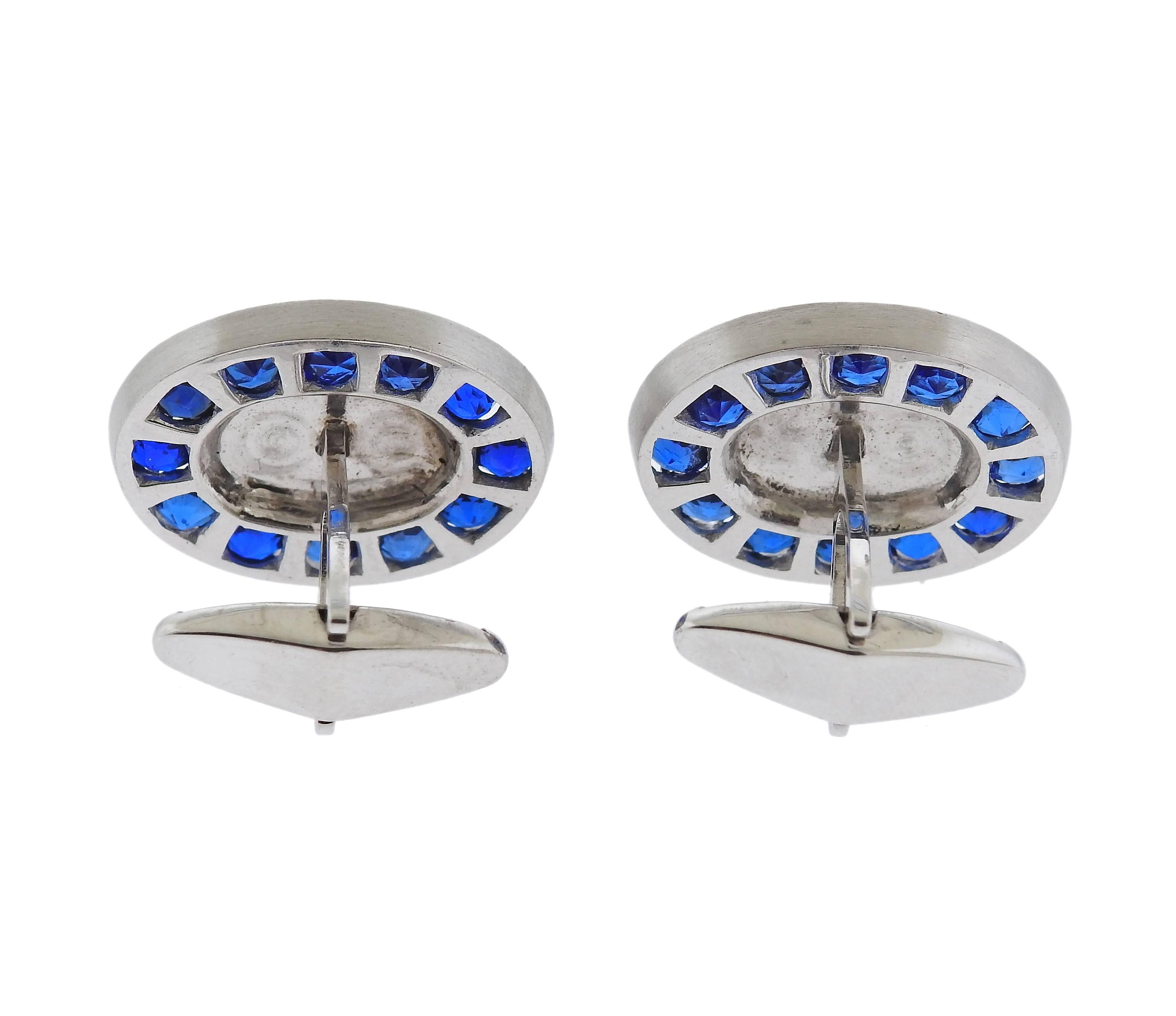 Large Lucien Piccard 1950s Gemstone Gold Cufflinks In Excellent Condition In Lambertville, NJ