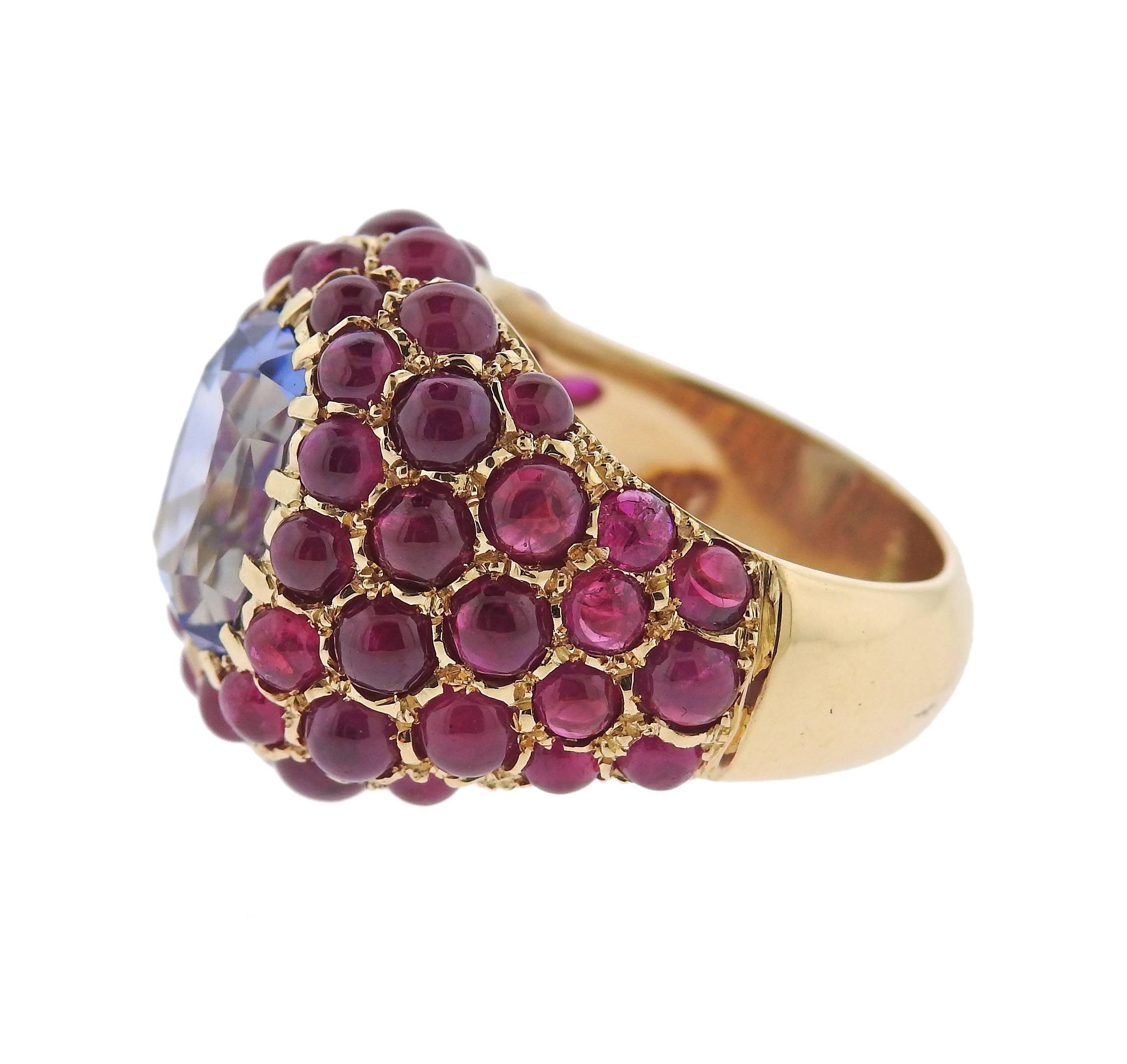 Verdura Sapphire Ruby Gold Ring In Excellent Condition In Lambertville, NJ