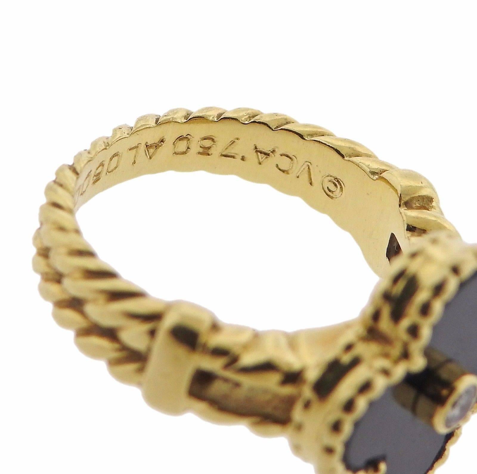 Women's Van Cleef & Arpels Alhambra Onyx Diamond Gold Ring For Sale