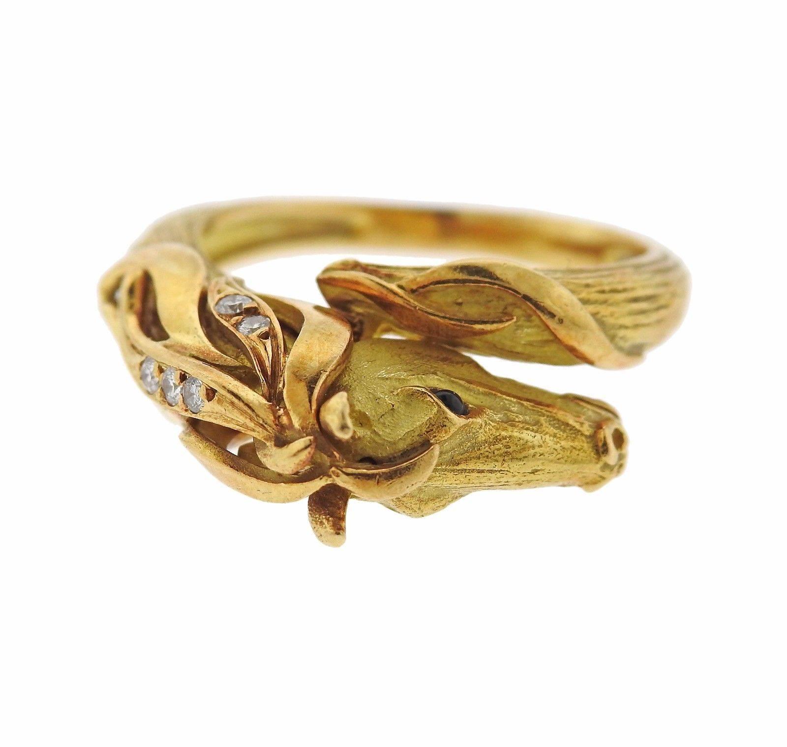 J. P. Bellin Diamond Gold Horse Ring In Excellent Condition In Lambertville, NJ
