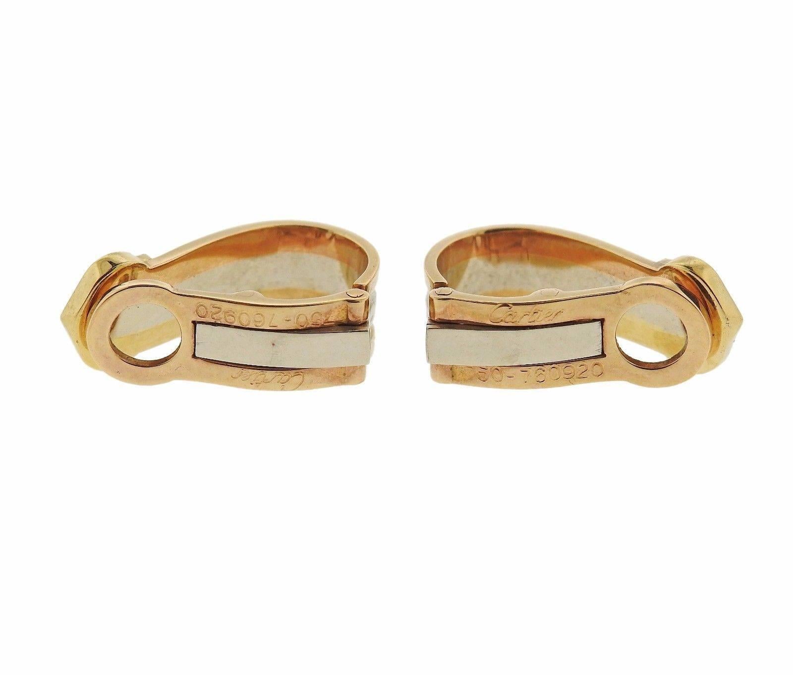 Cartier CC Tri Color Gold Earrings In Excellent Condition In Lambertville, NJ