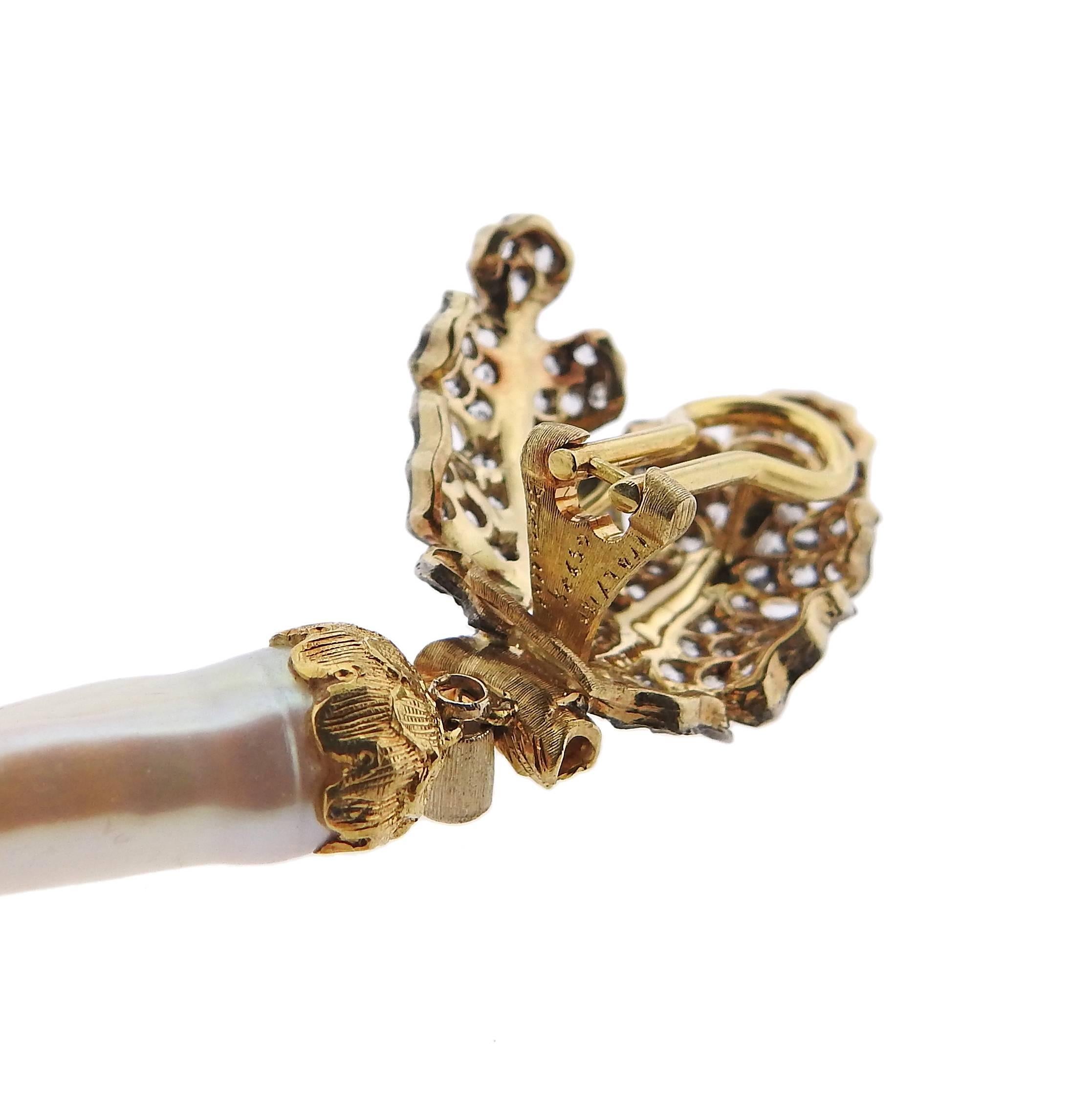Buccellati Rose Cut Diamond Pearl Gold Necklace Earrings Suite 3
