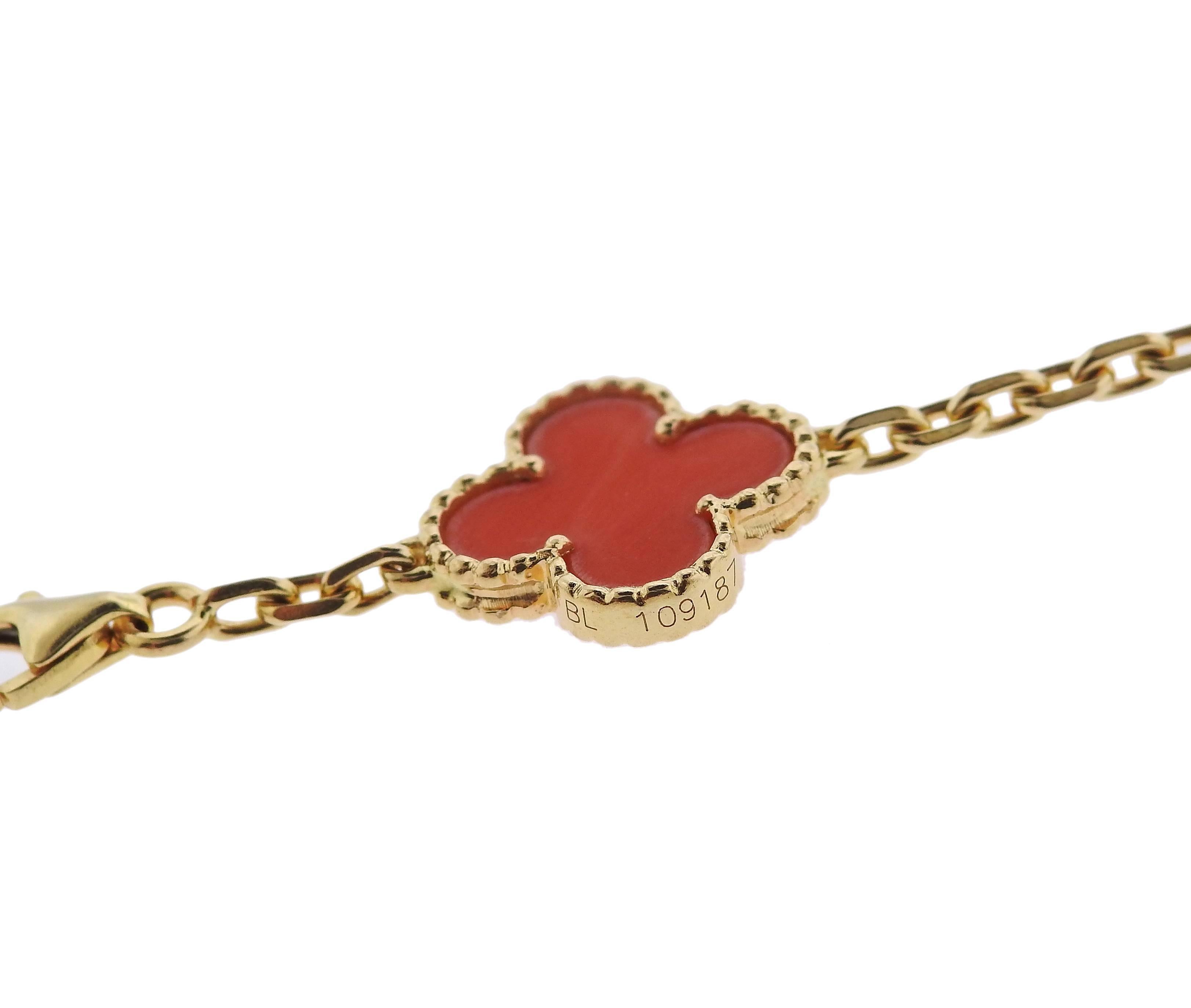 Van Cleef & Arpels Vintage Alhambra Coral Gold Bracelet In Excellent Condition In Lambertville, NJ