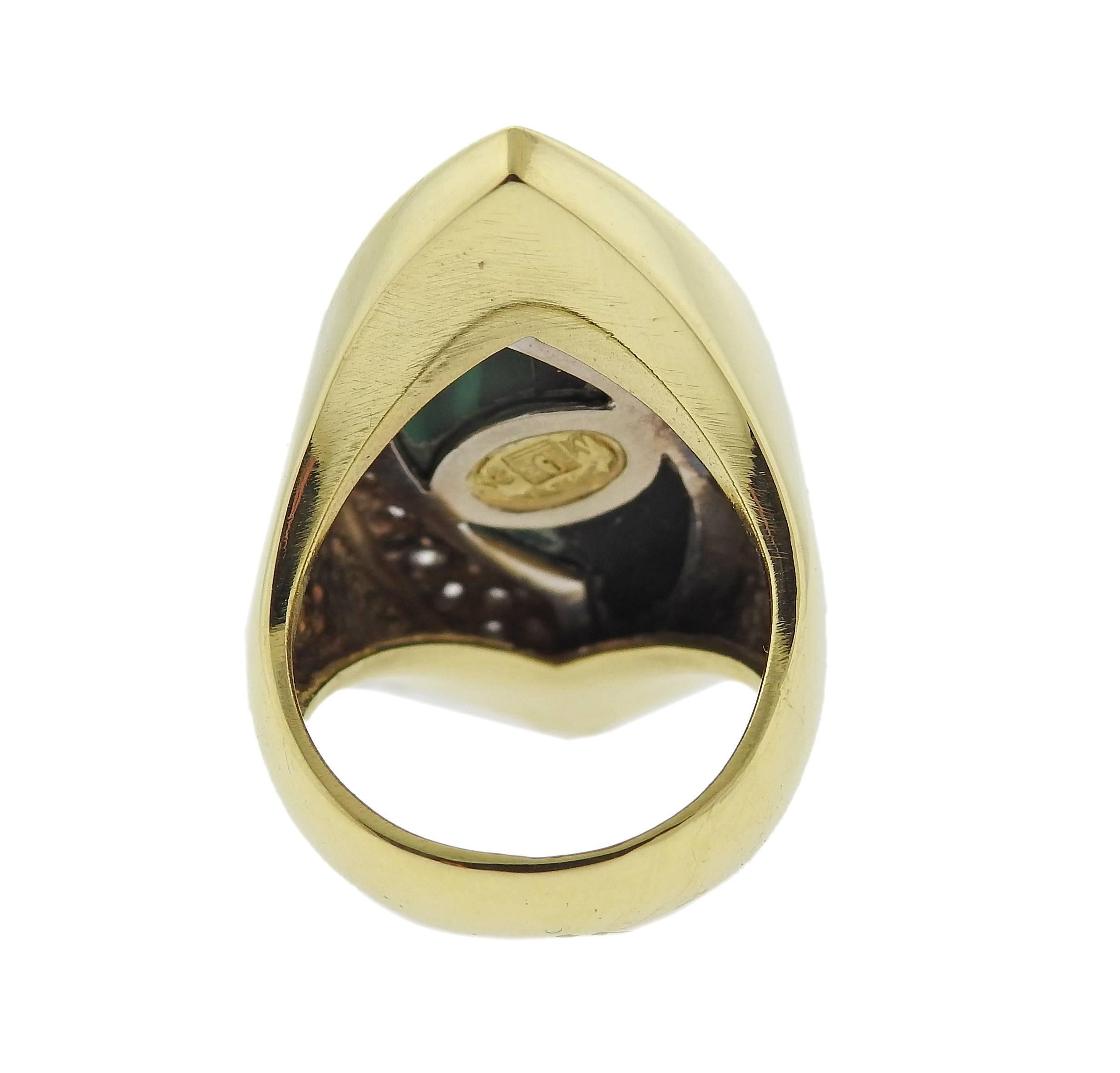 1970s La Triomphe Malachite Onyx Diamond Gold Ring In Excellent Condition In Lambertville, NJ