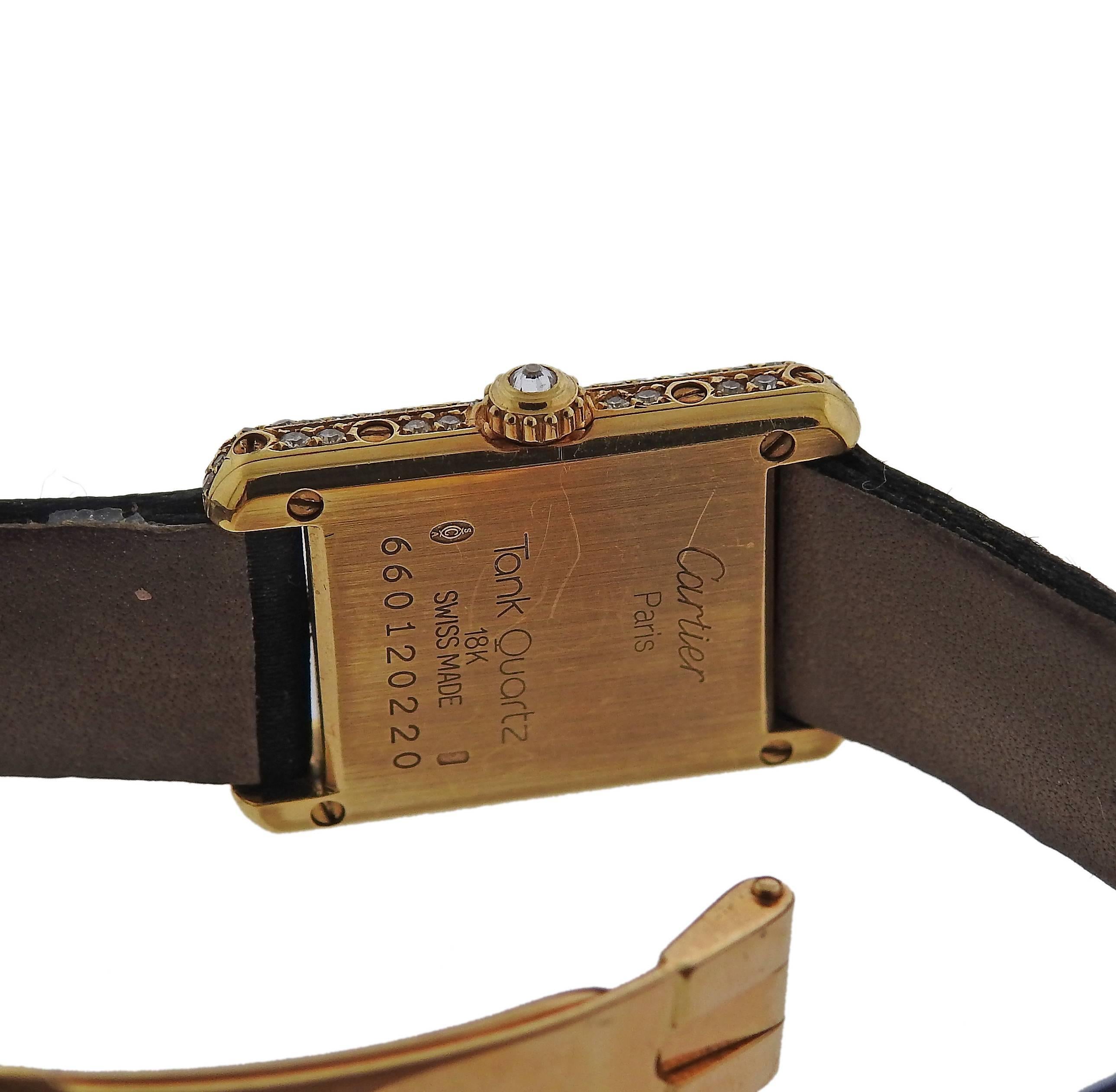 Women's Cartier Ladies Yellow Gold Diamond Tank Quartz Wristwatch