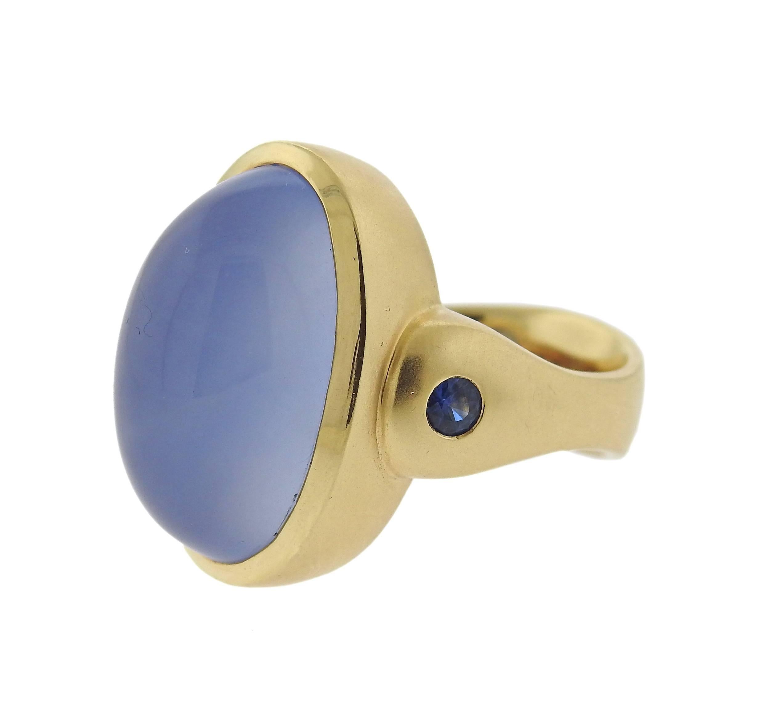 Large Chalcedony Cabochon Sapphire Gold Ring
