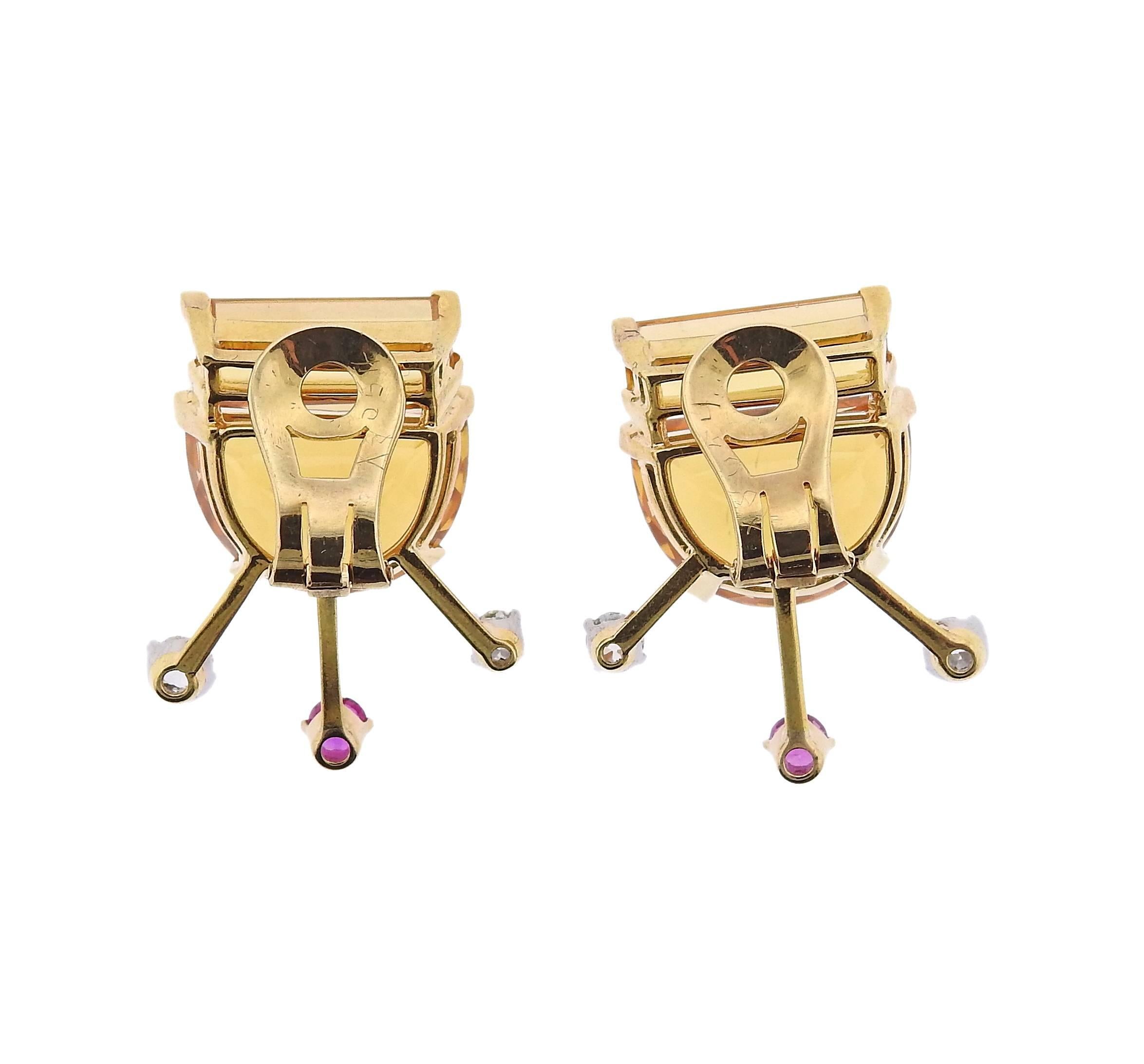 Retro Citrine Diamond Ruby Gold Earrings Brooch Suite 4