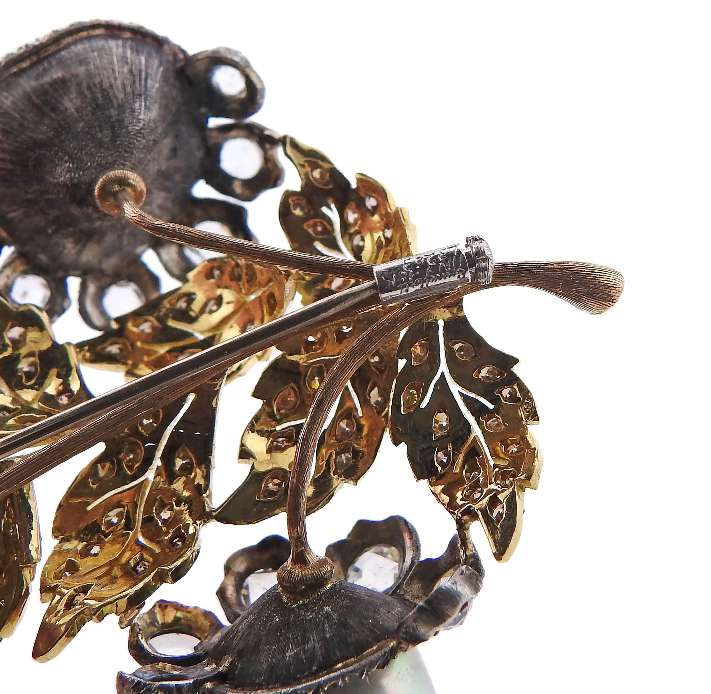 Women's or Men's Buccellati Baroque Pearl Diamond Gold Silver Brooch