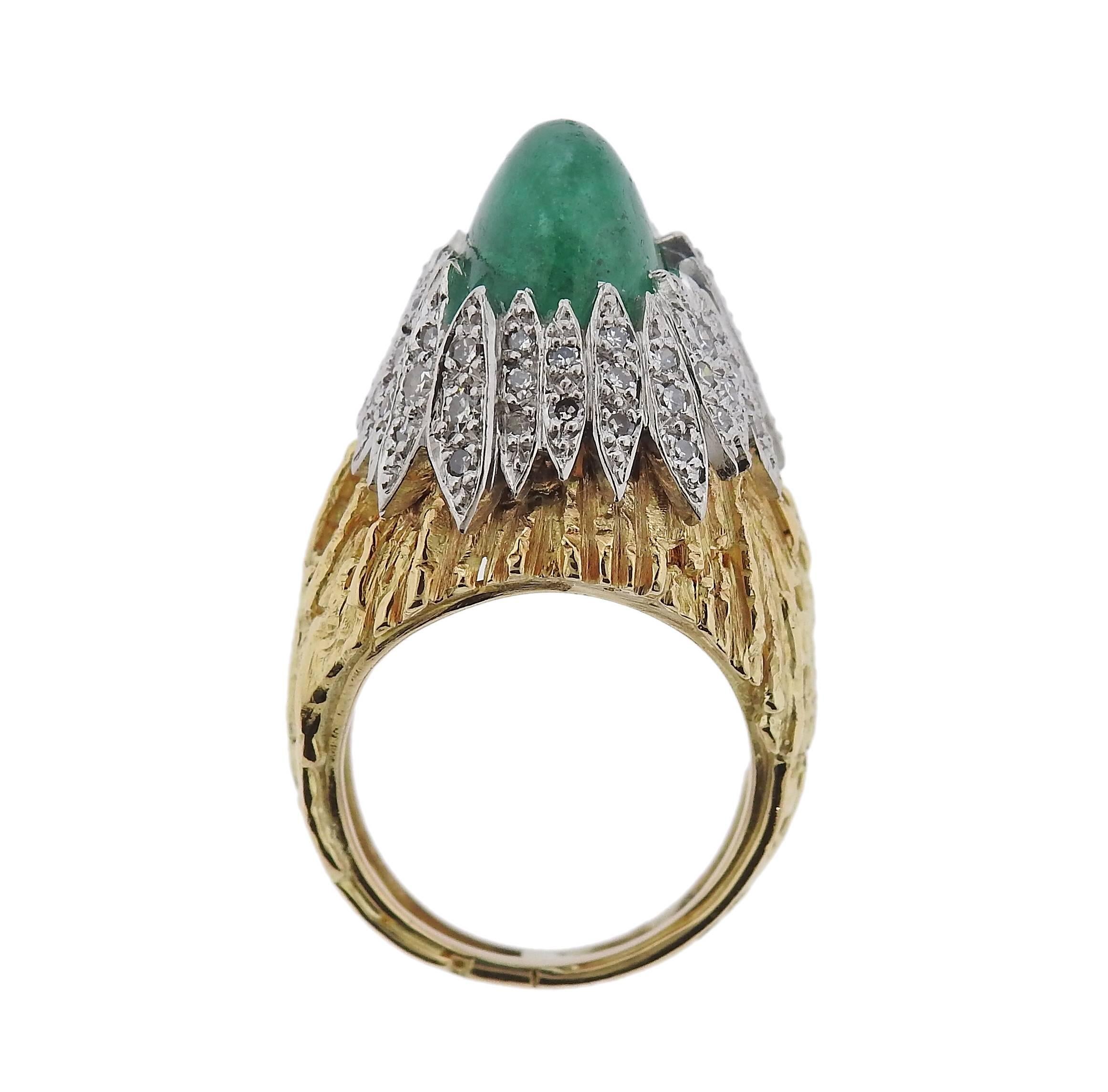 Women's Andrew Grima Emerald Diamond Gold Ring