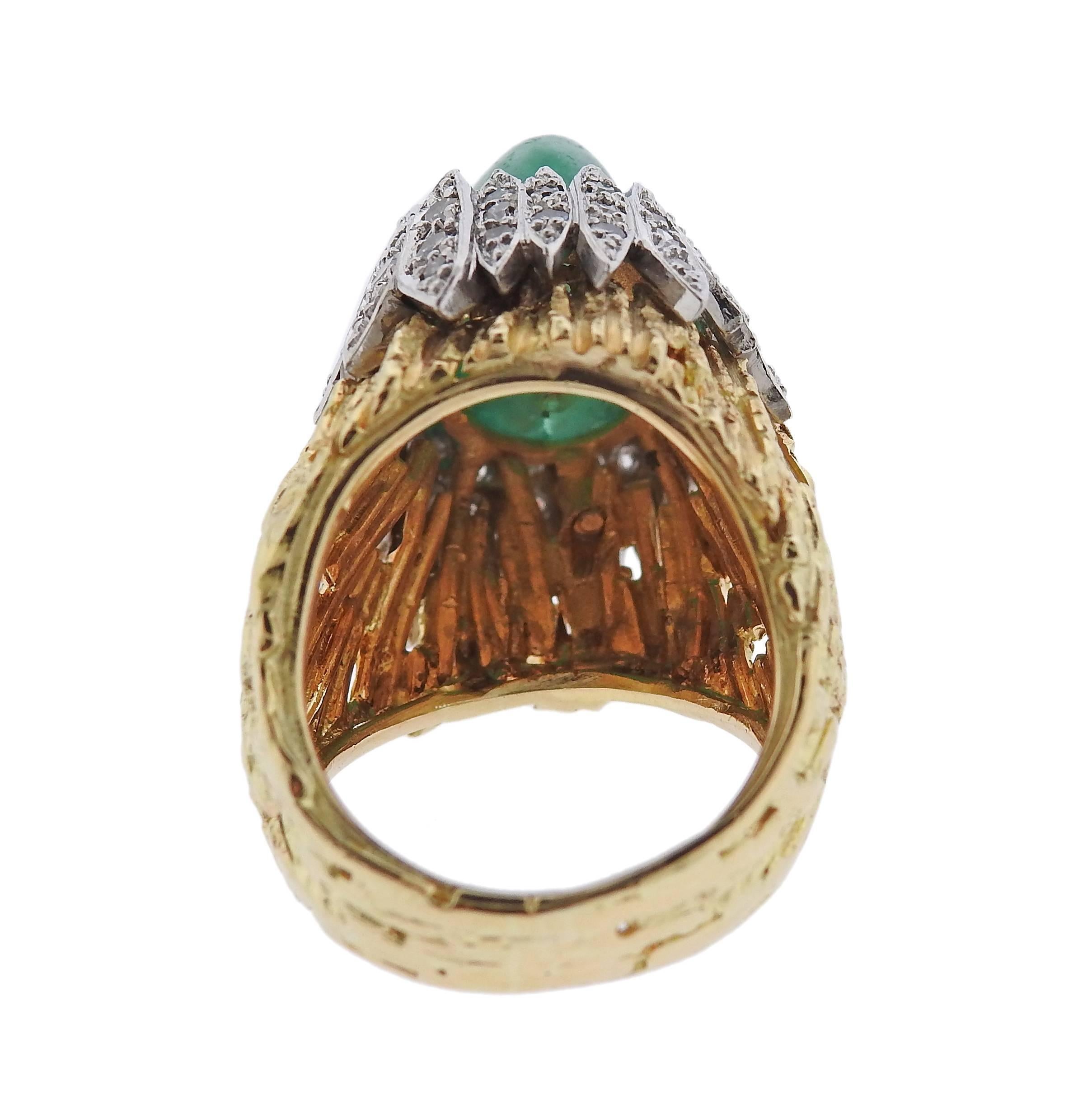 Andrew Grima Emerald Diamond Gold Ring In Excellent Condition In Lambertville, NJ