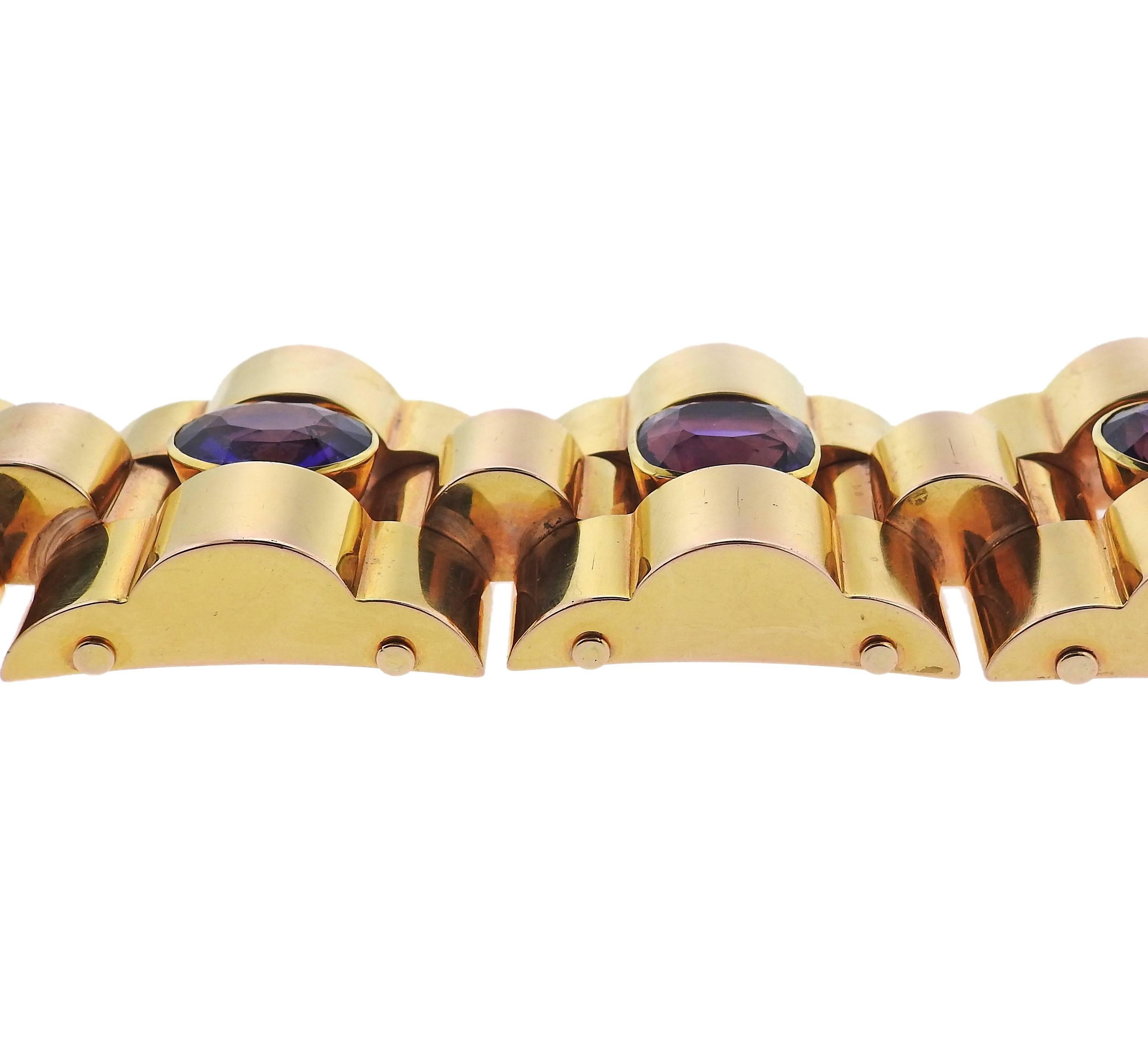 Massive Retro Amethyst Gold Bracelet In Excellent Condition In Lambertville, NJ