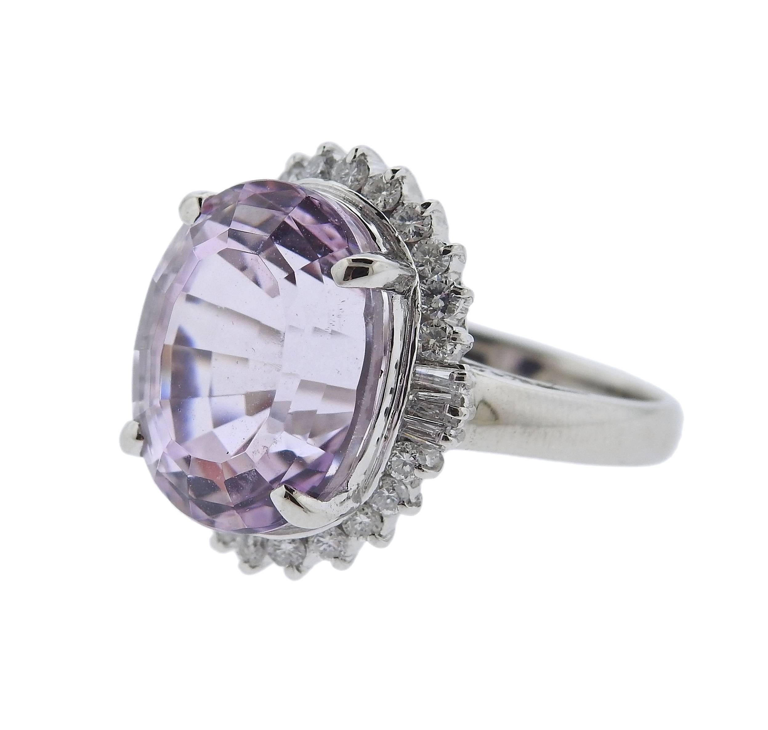 Kunzite Diamond Platinum Ring In Excellent Condition In Lambertville, NJ