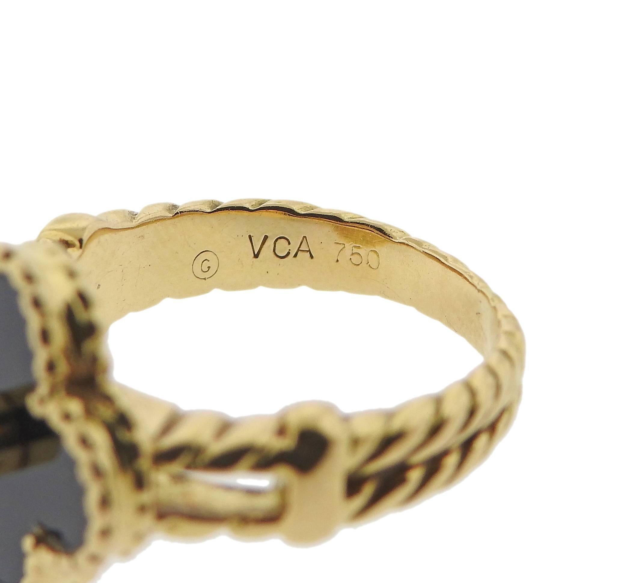 Van Cleef & Arpels Vintage Alhambra Onyx Diamond Gold Ring For Sale 1