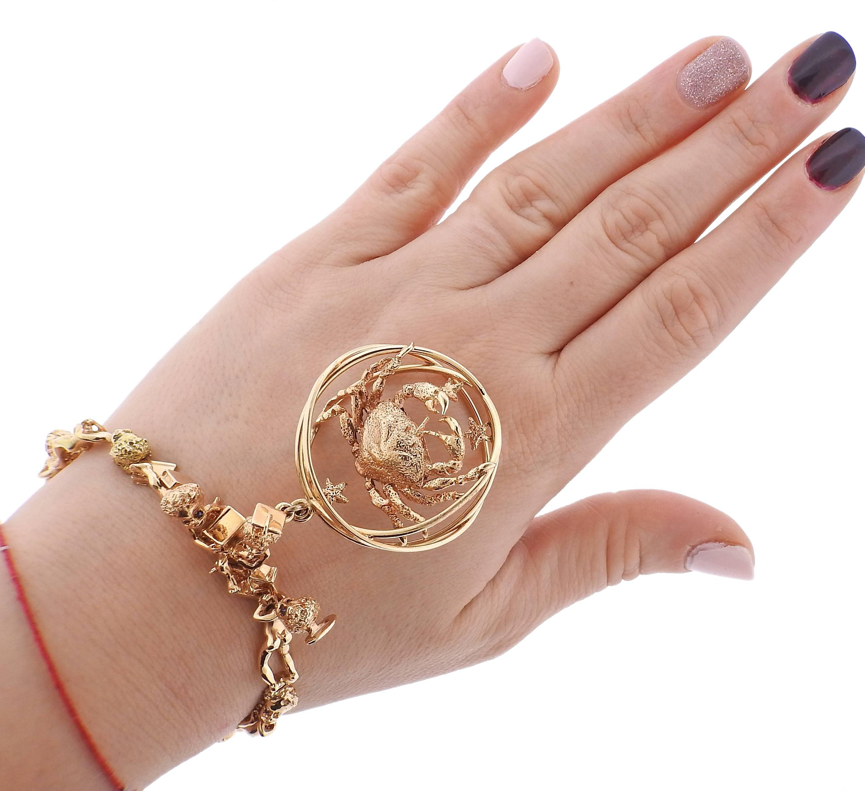 Women's Ruser Retro Gold Sapphire Cherub Bracelet Cancer Zodiac Charm