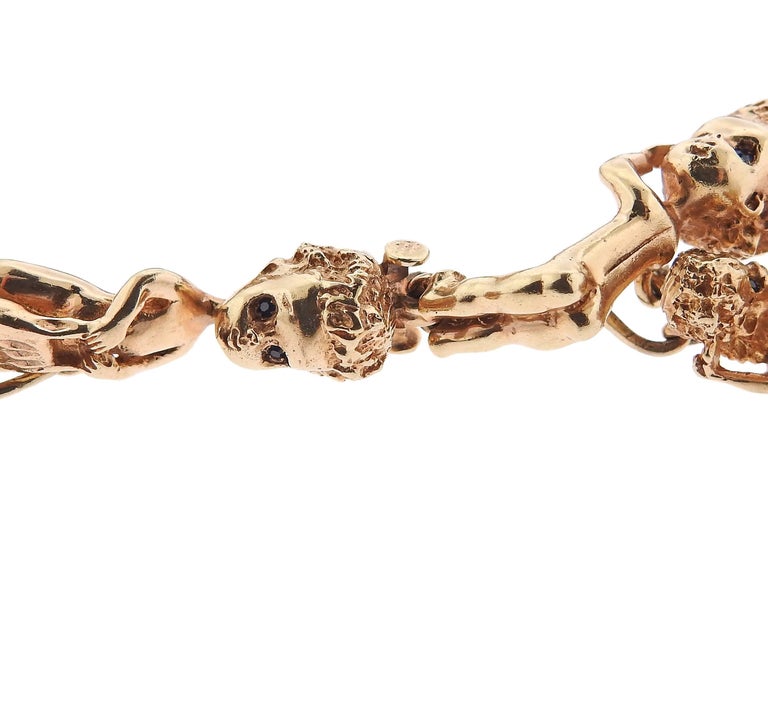 Ruser Retro Gold Pearl Sapphire Cherub Charm Bracelet at 1stDibs ...