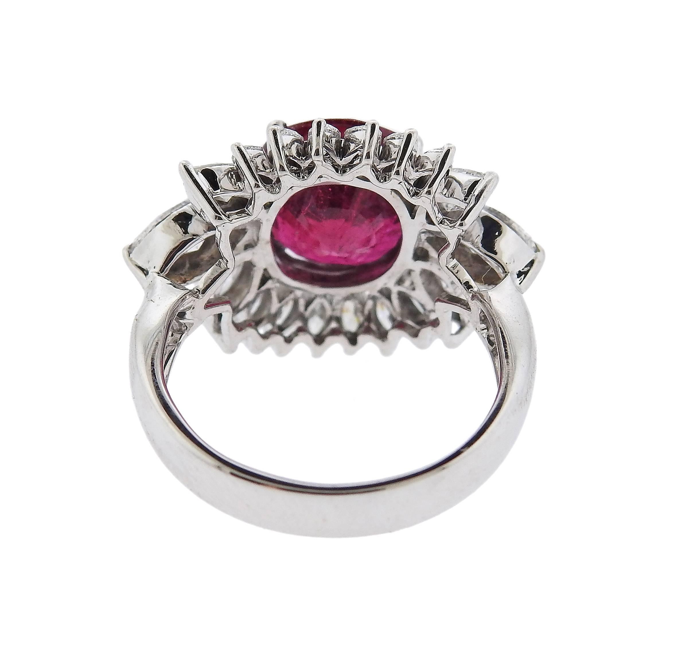 Pink Tourmaline Diamond Gold Cocktail Ring In Excellent Condition In Lambertville, NJ