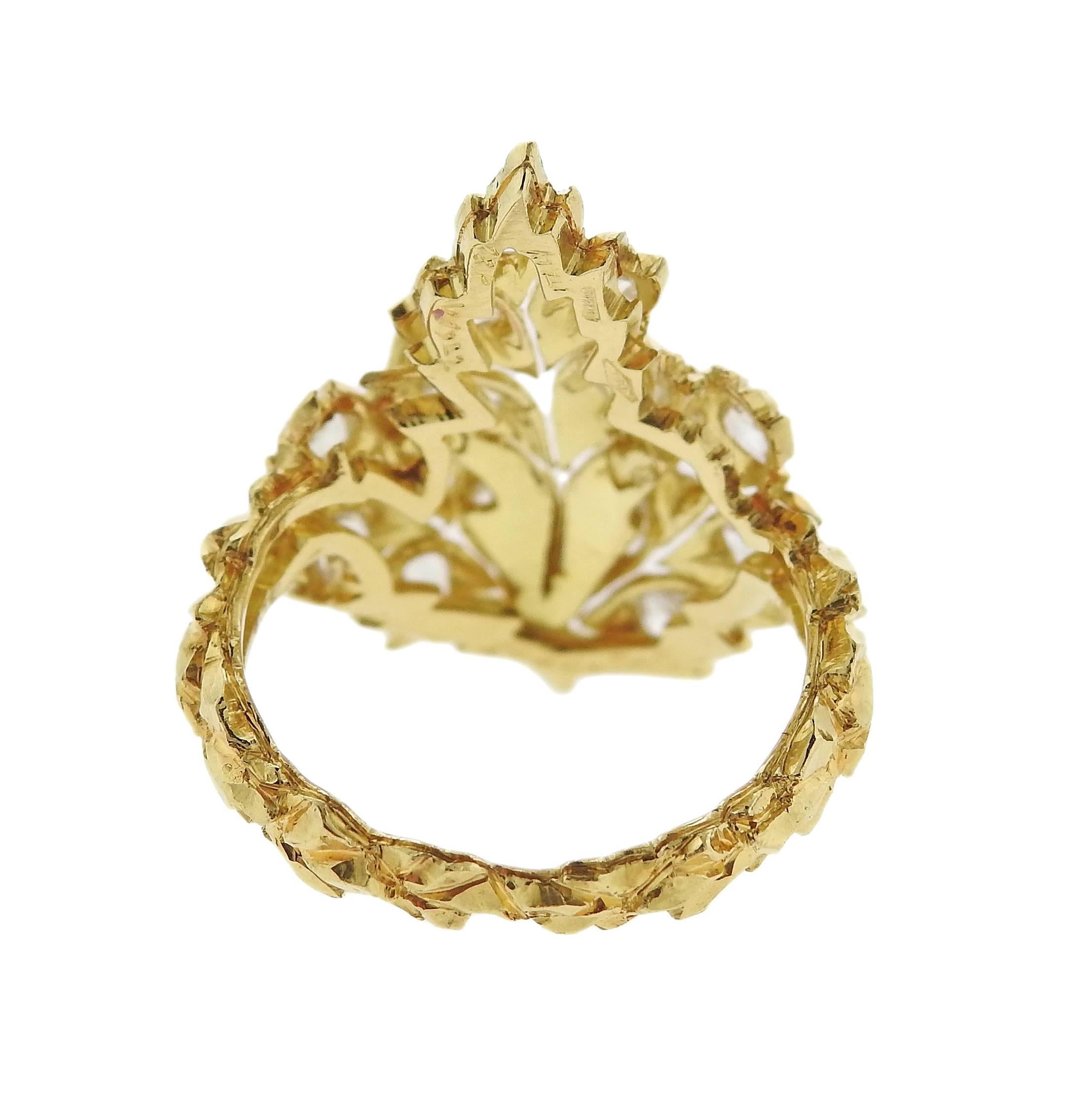 Buccellati Rose Cut Diamond Leaf Gold Ring In New Condition In Lambertville, NJ
