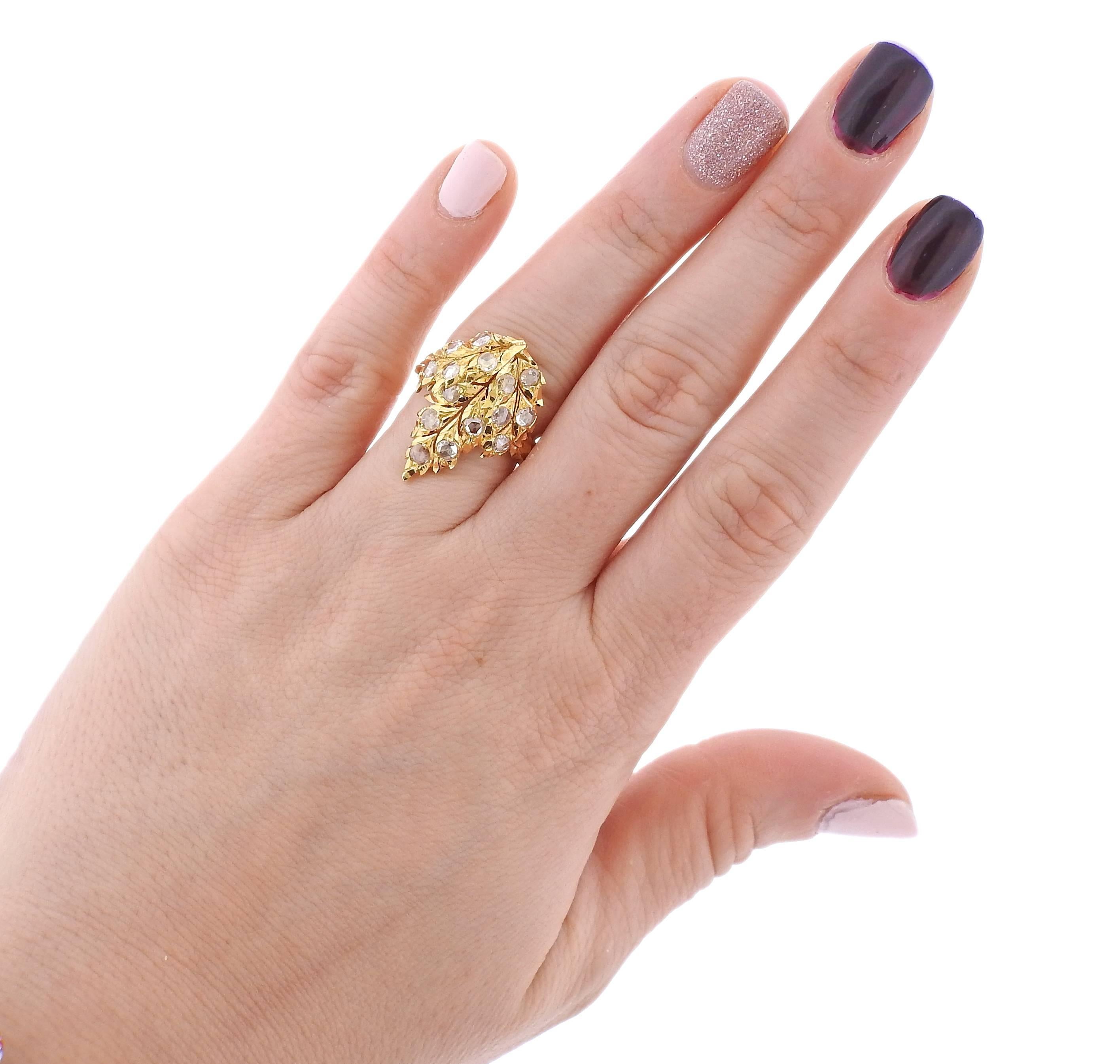 Women's Buccellati Rose Cut Diamond Leaf Gold Ring
