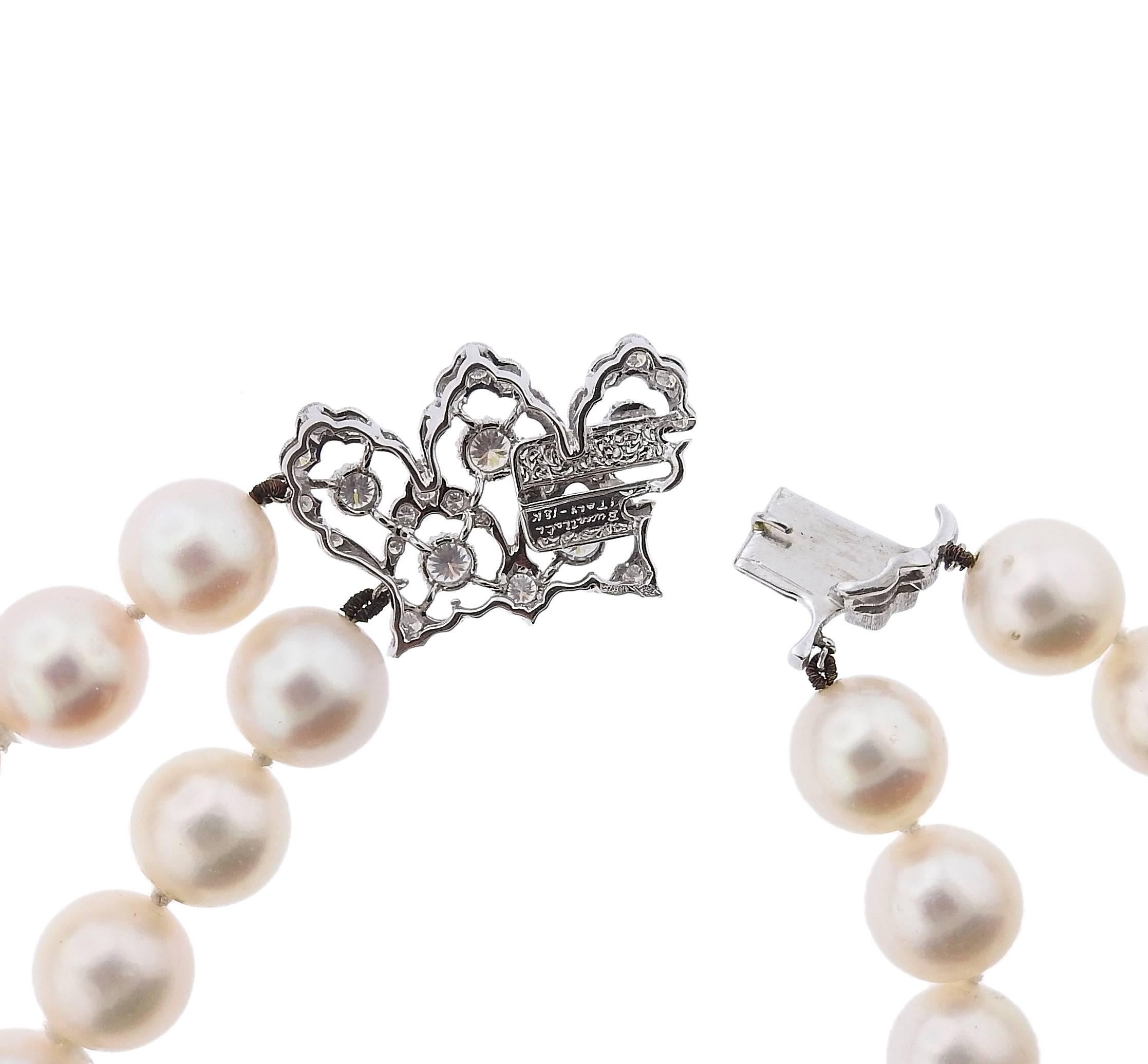 Women's Buccellati Pearl Diamond Gold Double Strand Necklace
