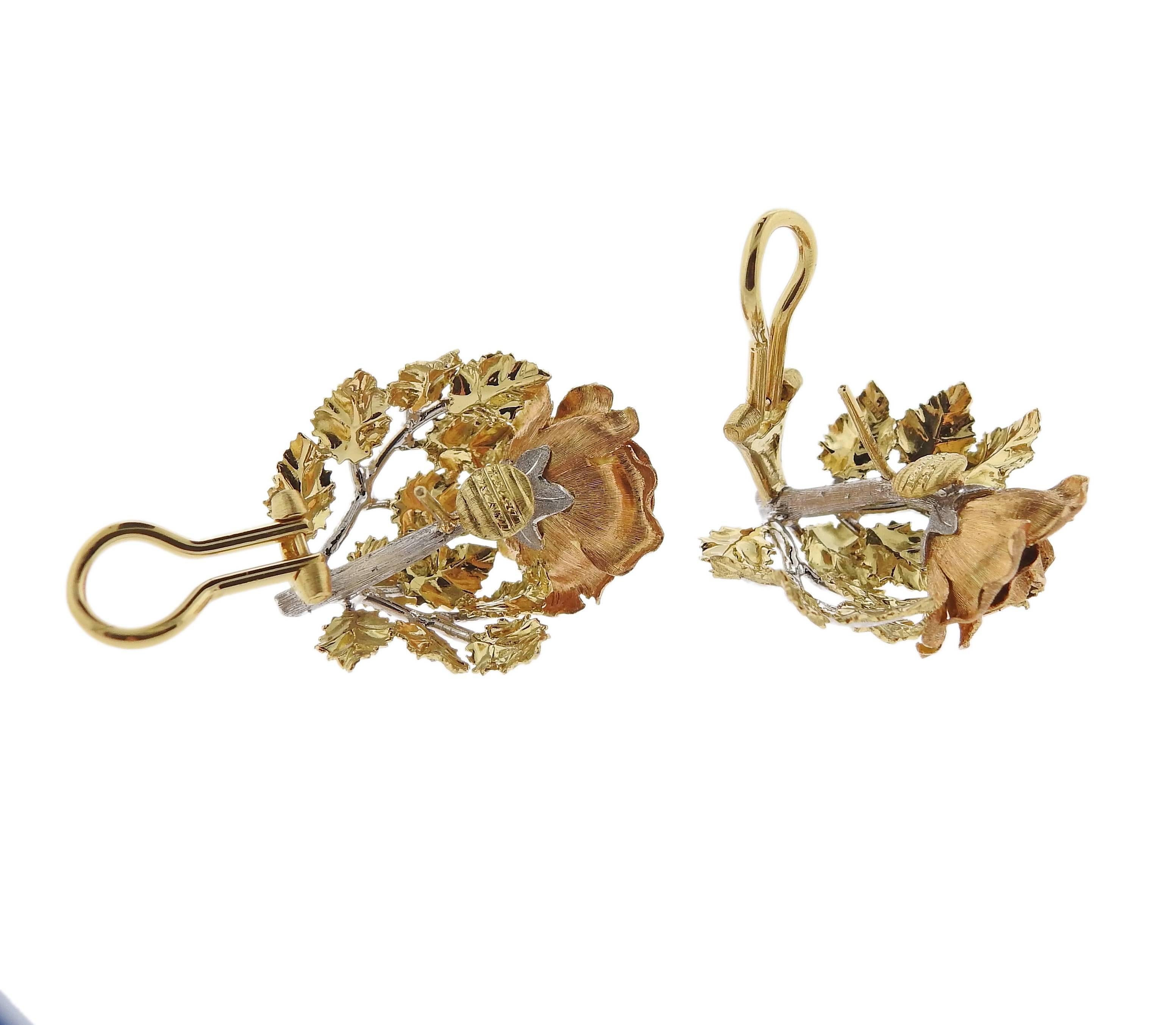 Women's Buccellati Buccellati Tri Color Gold Rose Flower Earrings