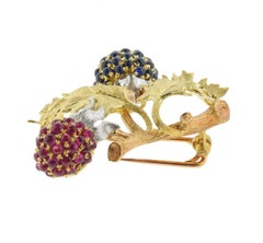 Buccellati Sapphire Ruby Gold Berry Brooch