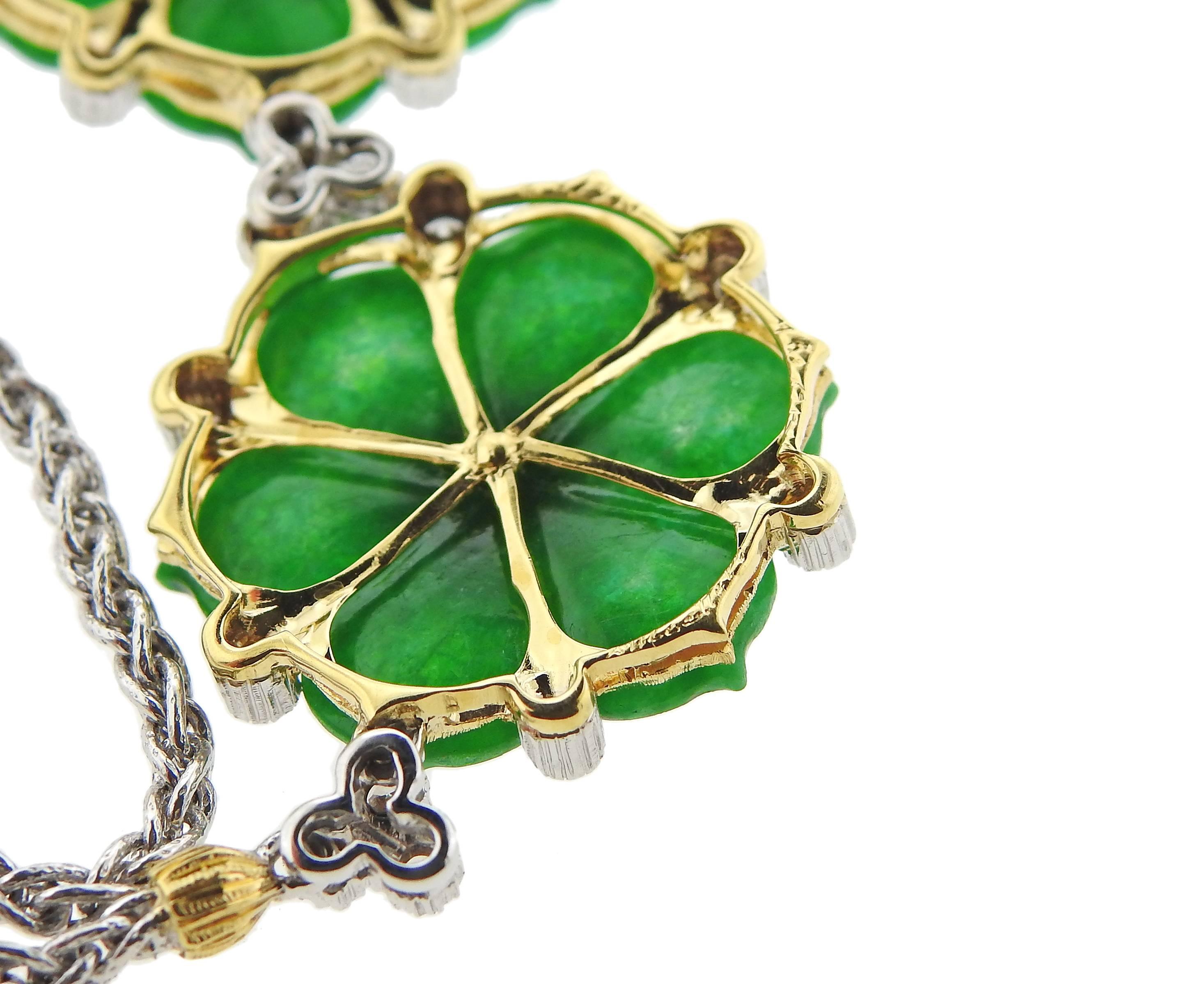 Buccellati Jade Diamond Gold Flower Necklace In New Condition For Sale In Lambertville, NJ