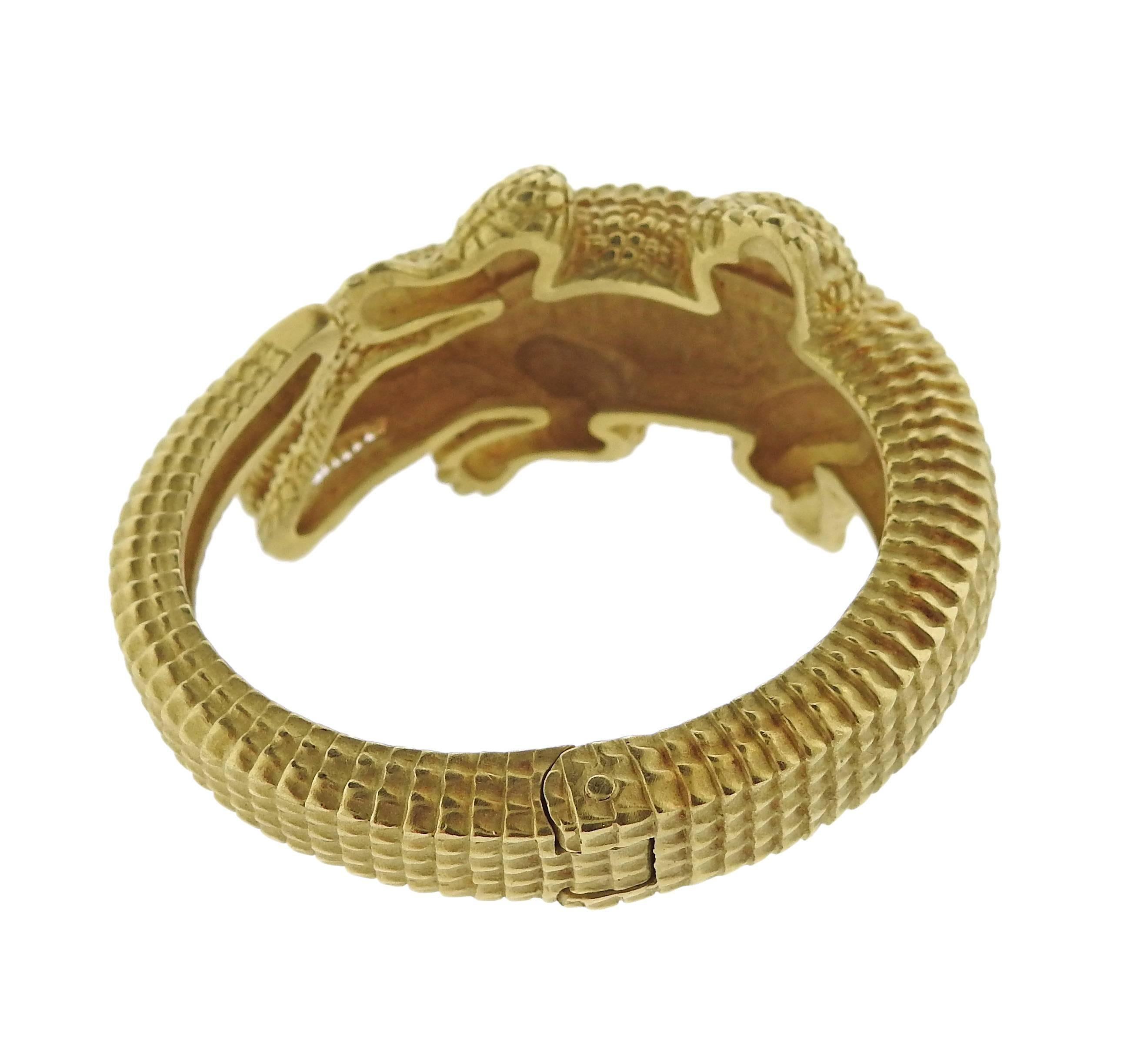 Kieselstein Cord Alligator Gold Bracelet In Excellent Condition In Lambertville, NJ