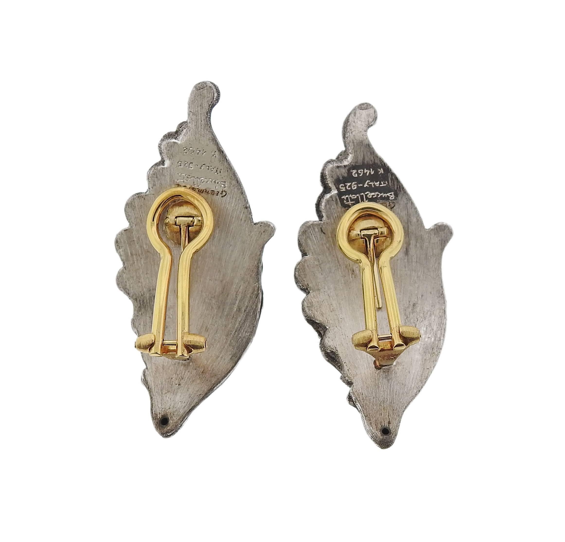 Buccellati Wing Motif Gold Silver Earrings In New Condition In Lambertville, NJ