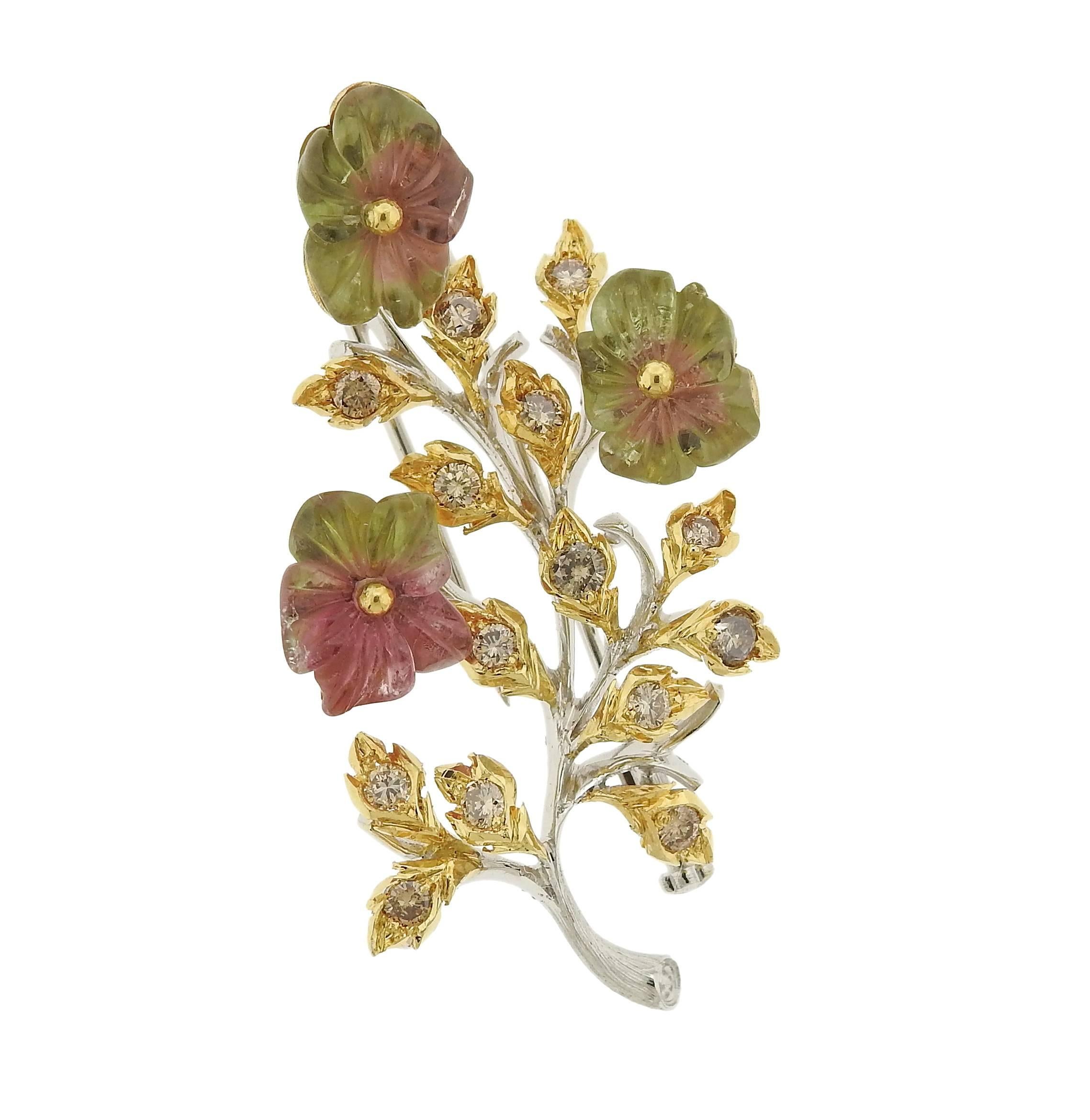 Buccellati Tourmaline Diamond Gold Flower Brooch