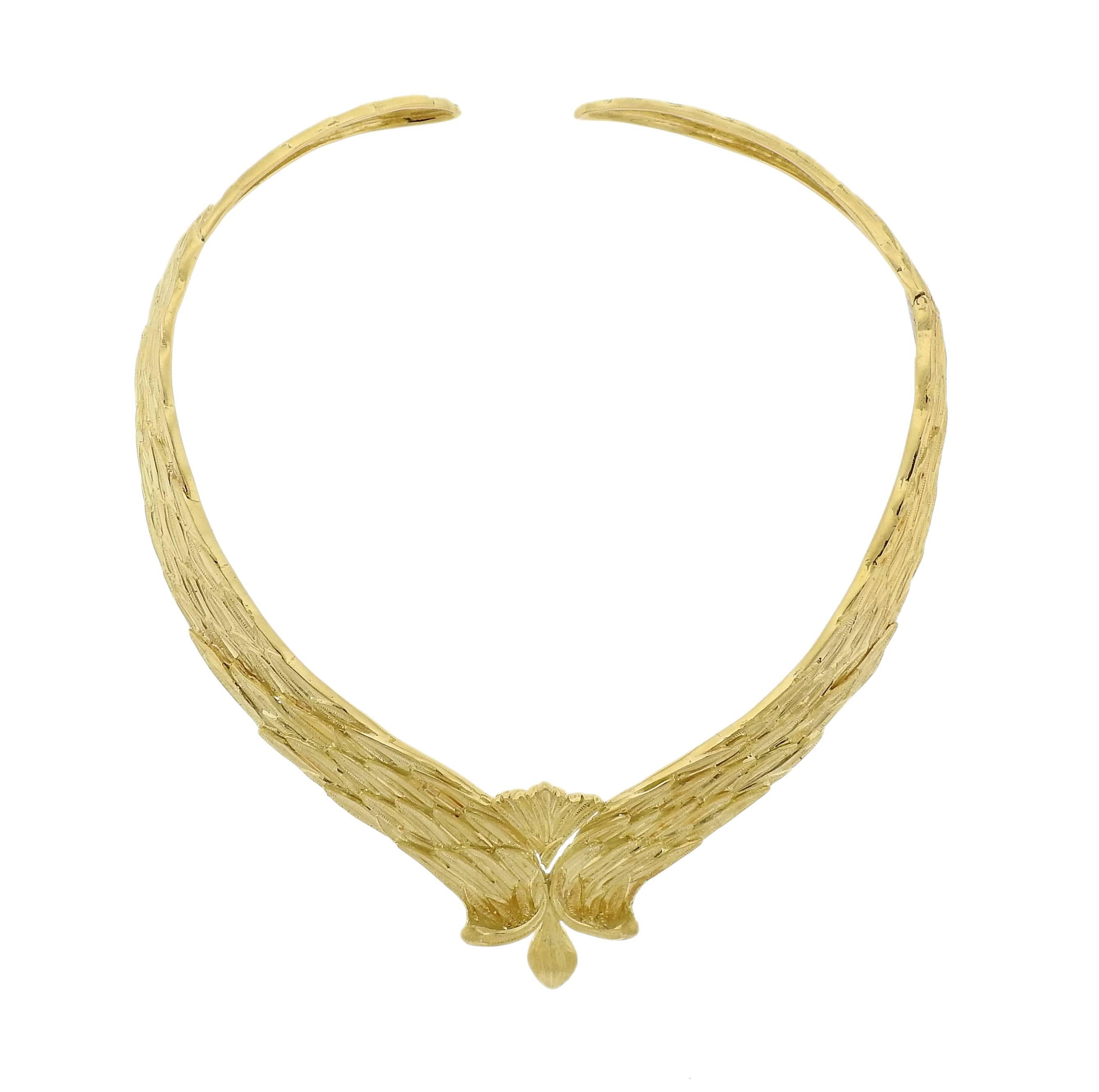 Buccellati Wing Motif Gold Collar Necklace For Sale
