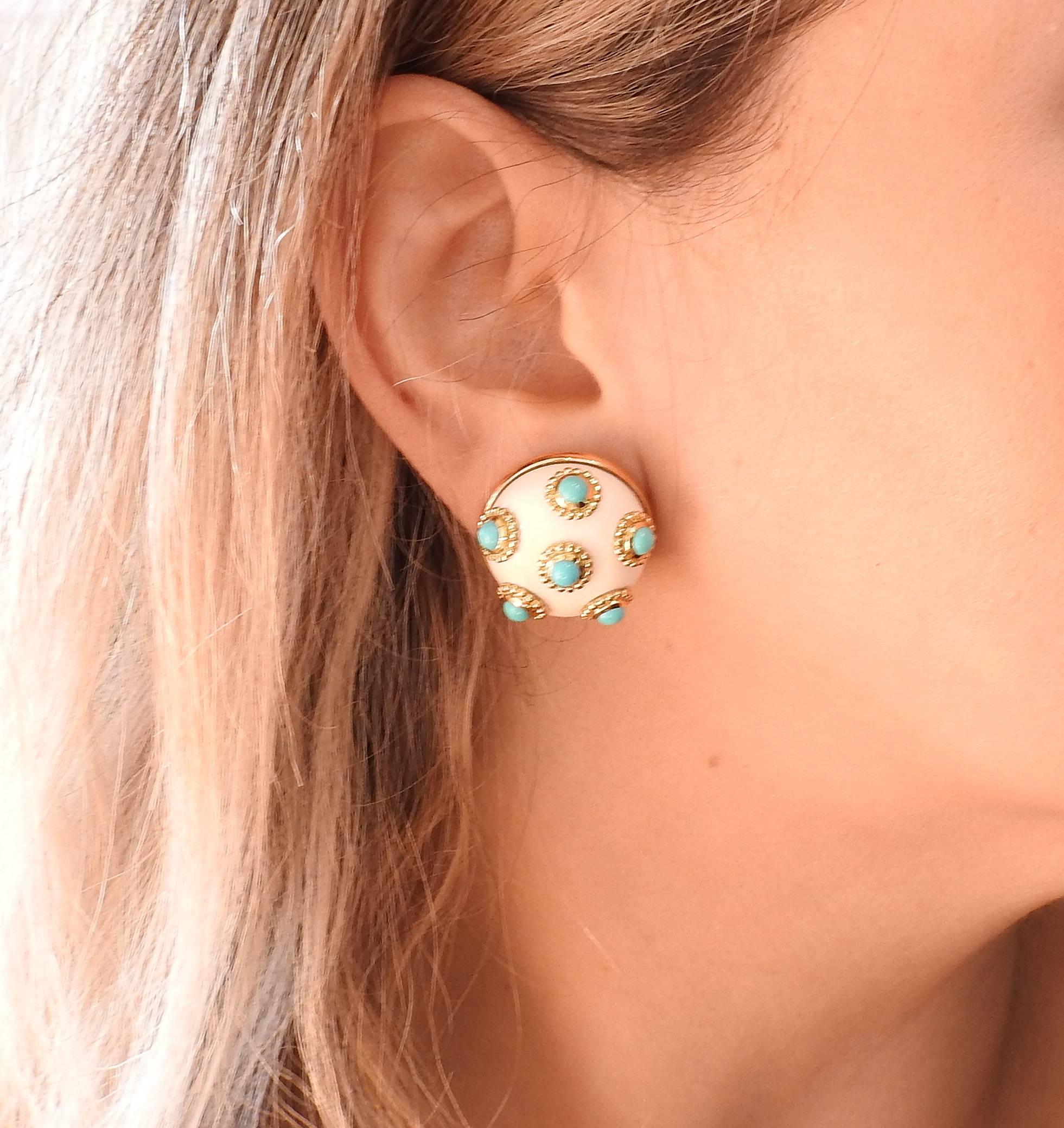 Adria de Haume Turquoise Hardstone Gold Button Earrings 1