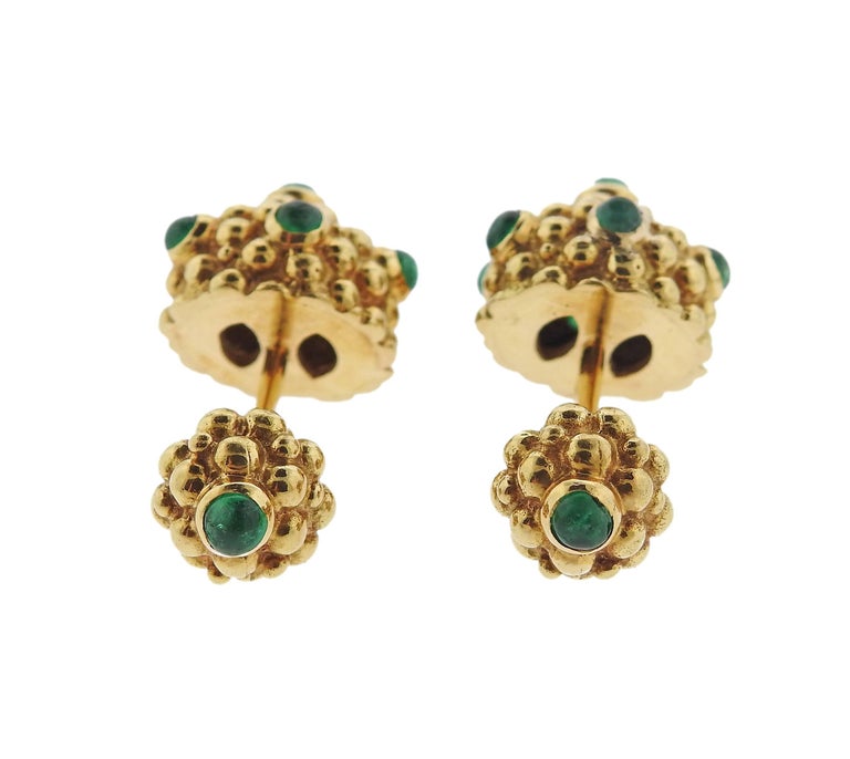 Tiffany and Co. Emerald Gold Cufflinks Stud Dress Set For Sale at 1stDibs