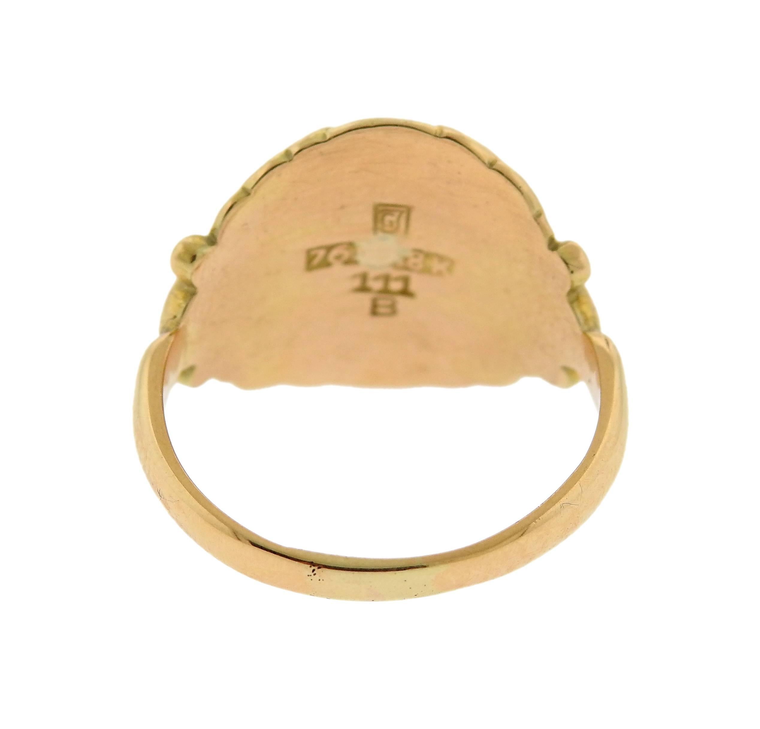 Georg Jensen Pearl Gold Ring In Excellent Condition In Lambertville, NJ