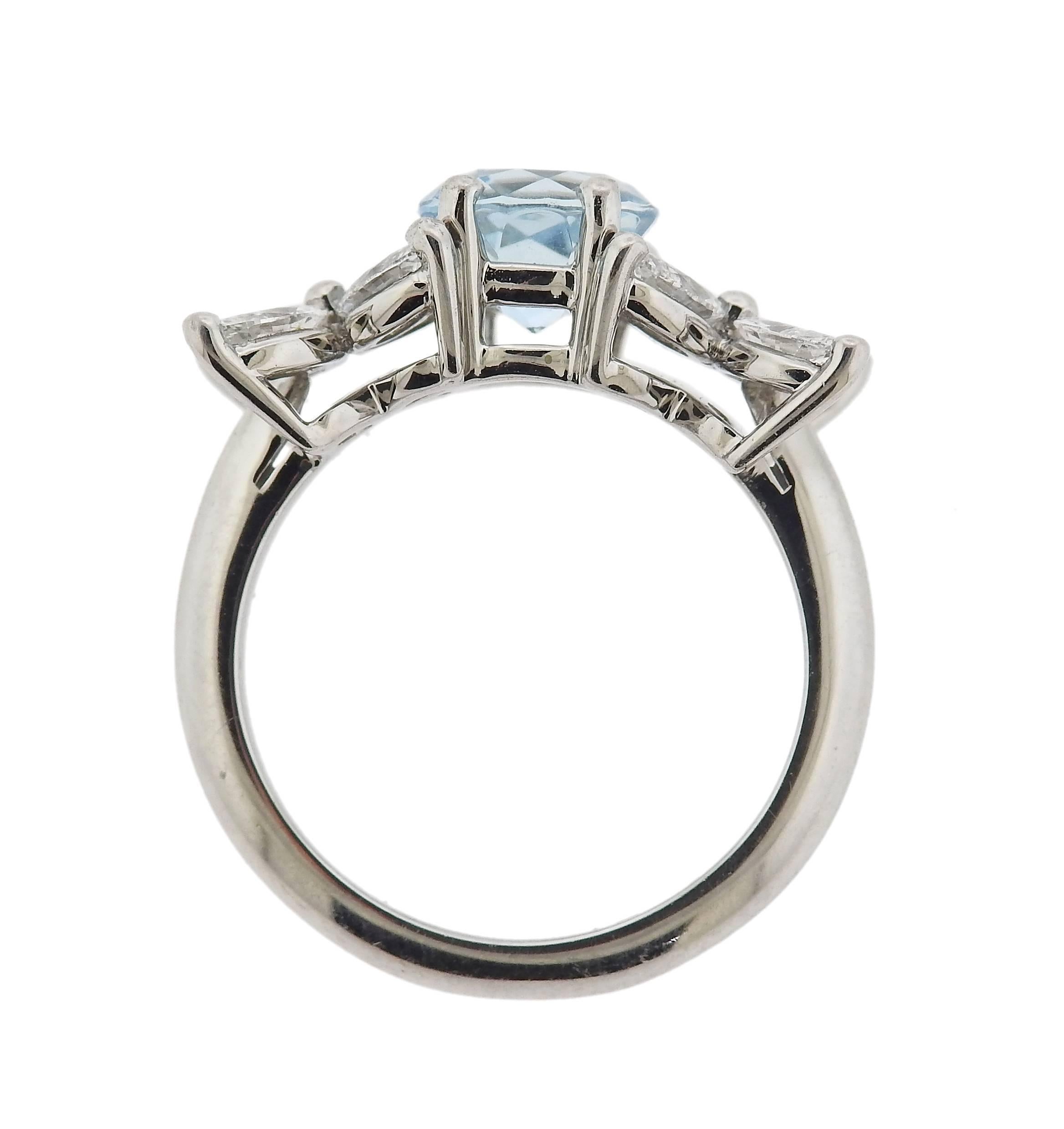 Tiffany & Co. Victoria Aquamarine Diamond Platinum Ring In Excellent Condition In Lambertville, NJ