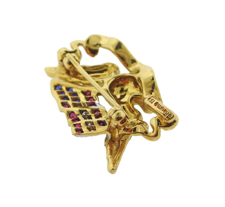 Haume Diamond Ruby Sapphire Gold Freedom Eagle American Flag Lapel Pin