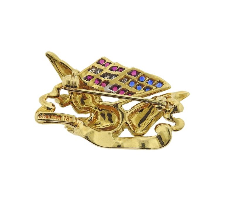 Haume Diamond Ruby Sapphire Gold Freedom Eagle American Flag Lapel Pin