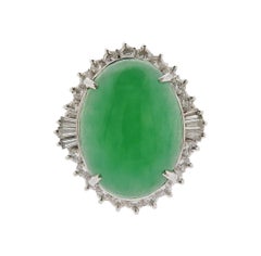 Jade Cabochon Diamond Platinum Ring