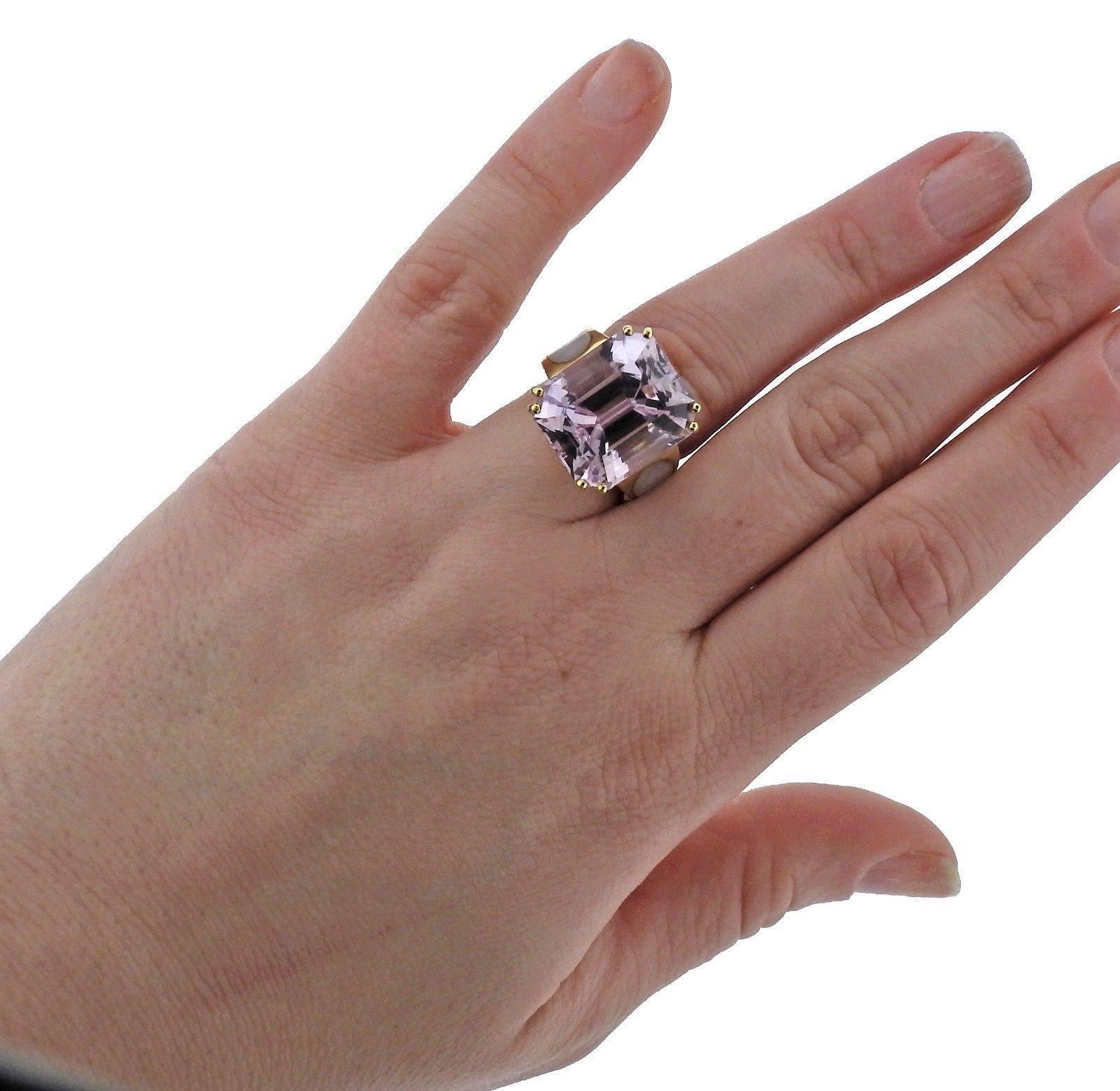 Women's 20 Carat Kunzite Diamond Mother-of-Pearl Gold Ring
