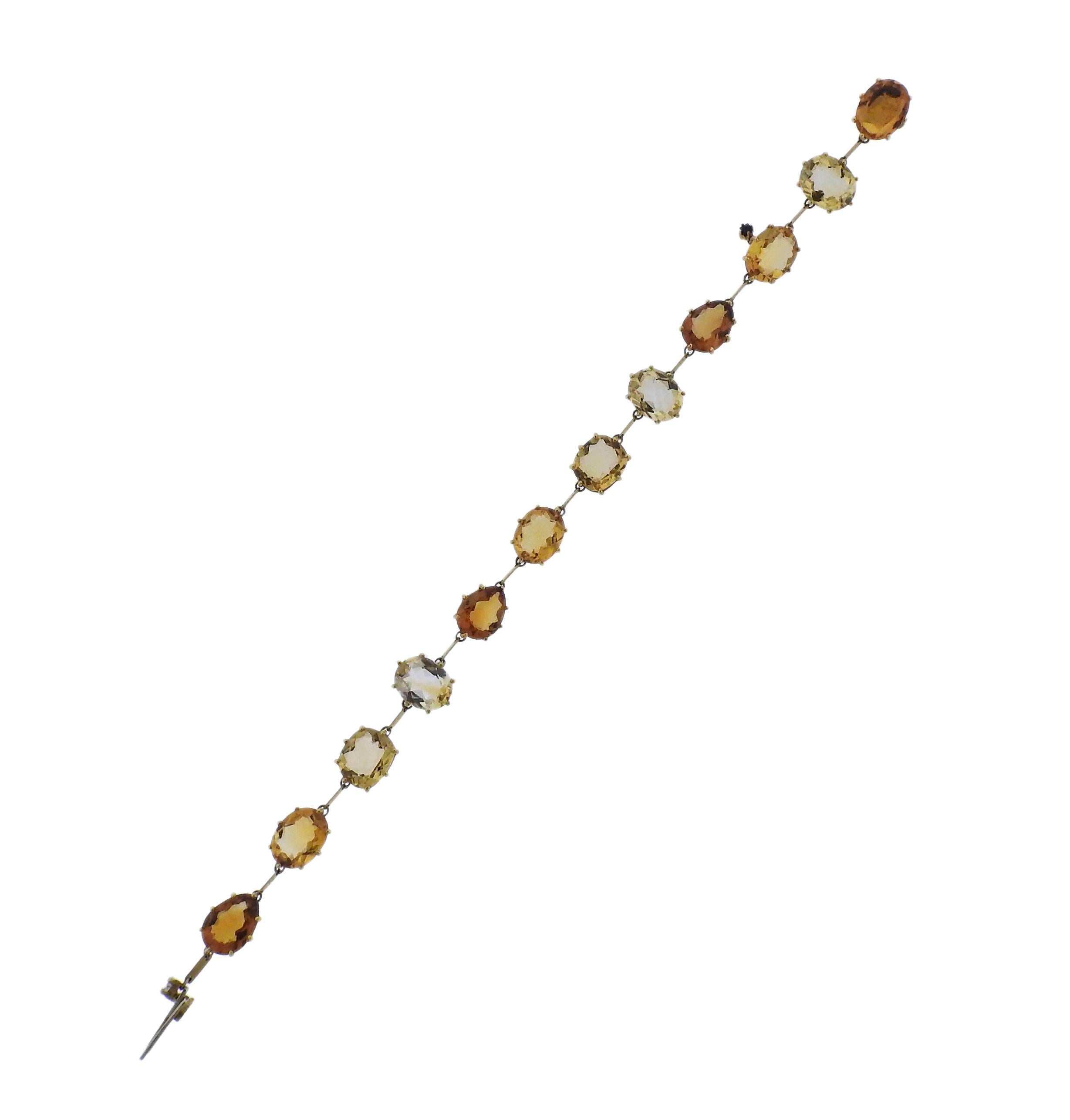 18k gold bracelet, crafted by H Stern for Sunrise collection, set with quartz and citrine gemstones, adorned with diamond. 	
Bracelet is 7 1/2" long and 12mm at widest point, weighs 14.2 grams. Marked:750, star mark, MG923.