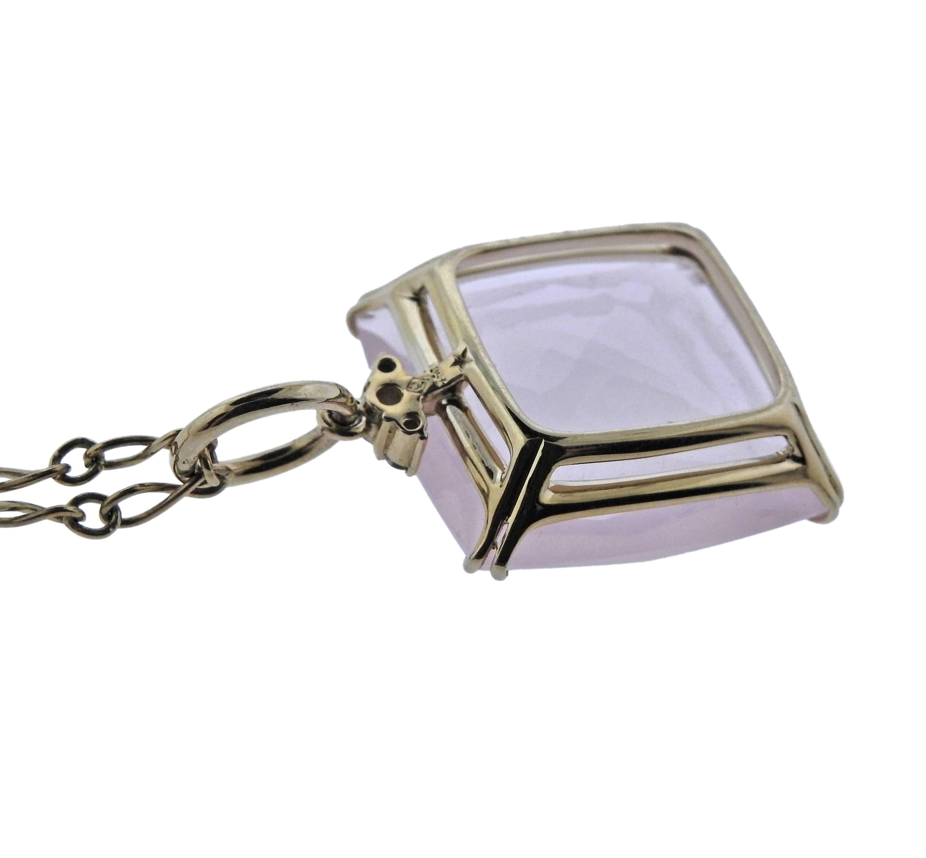 Women's H. Stern Cobblestone Rose Quartz Diamond Gold Pendant Necklace