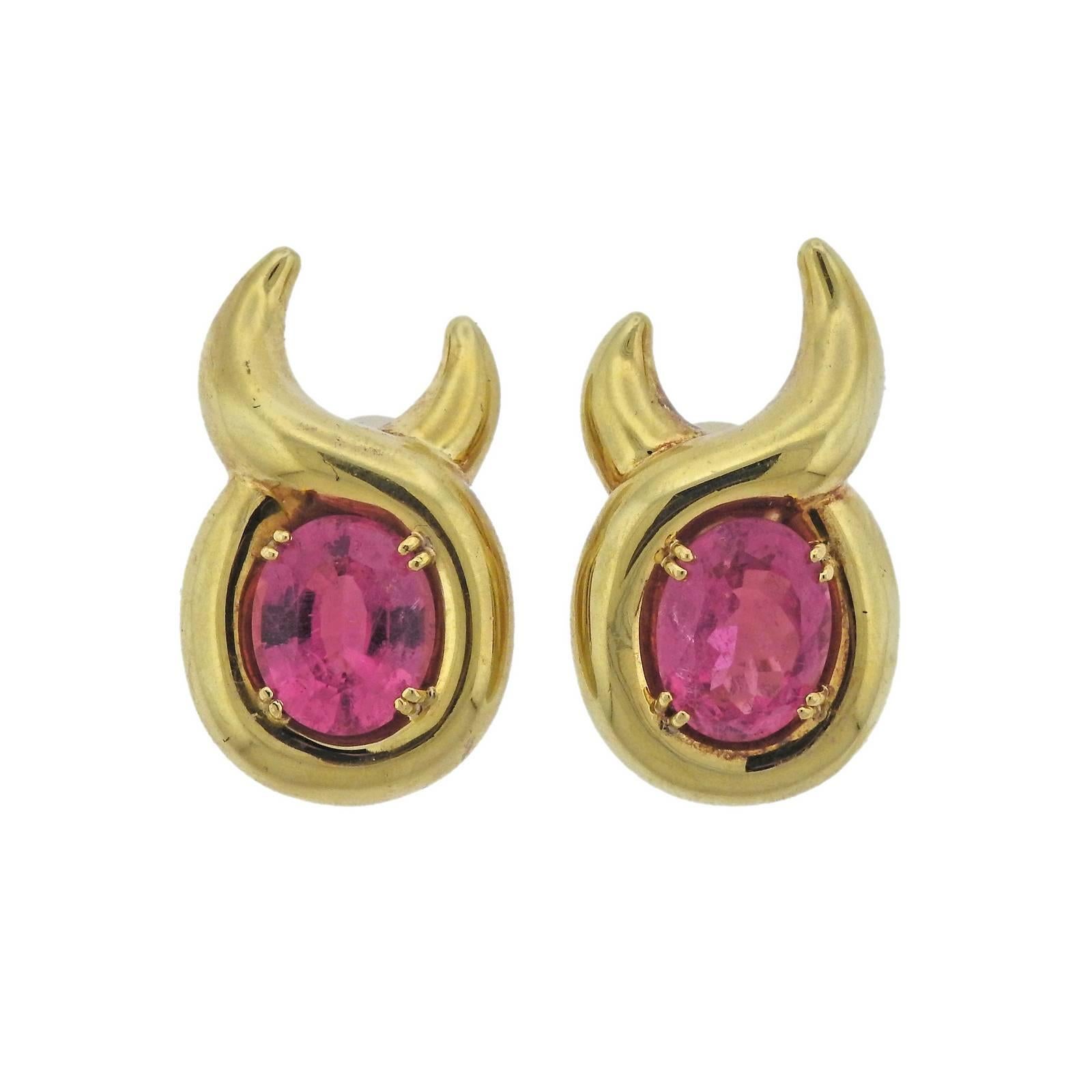 Verdura Pink Tourmaline Gold Earrings For Sale