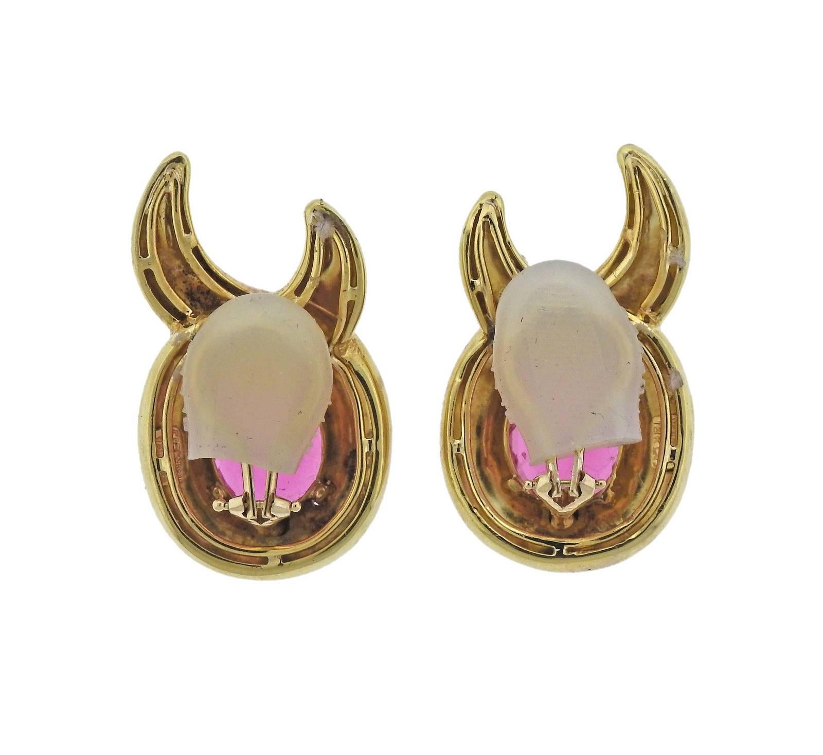 Oval Cut Verdura Pink Tourmaline Gold Earrings For Sale