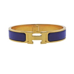 Hermes Clic Clac H Blue Enamel Bangle Bracelet