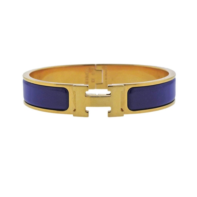 Hermes Clic Clac H Blue Enamel Bangle Bracelet at 1stDibs