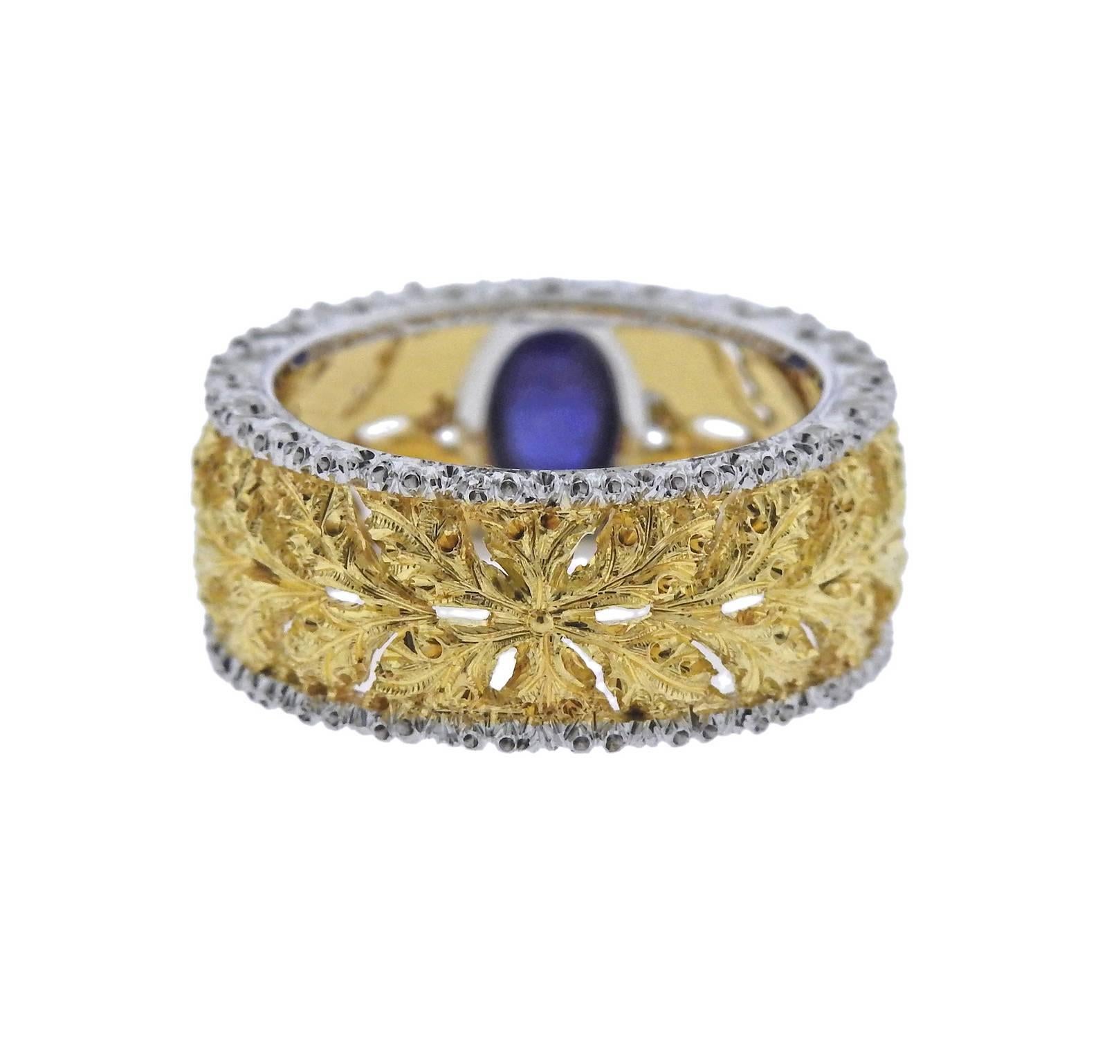 Buccellati Sapphire Gold Ring In Excellent Condition In Lambertville, NJ